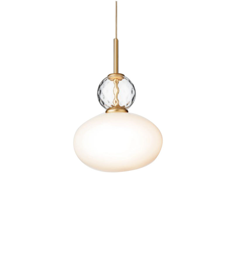 Suspension Rizzatto 32 base en métal avec abat-jour en verre Opal blanc au design contemporain par Paolo Rizzatto x Nuura