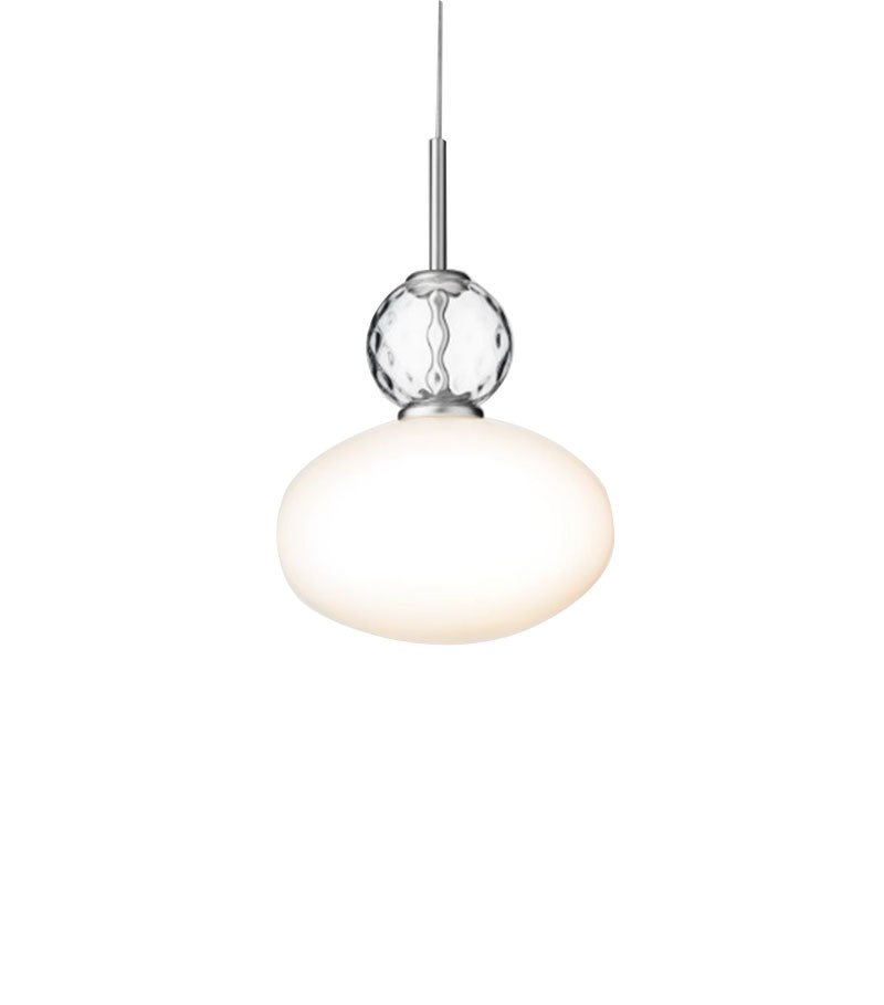 Suspension Rizzatto 32 base en métal avec abat-jour en verre Opal blanc au design contemporain par Paolo Rizzatto x Nuura