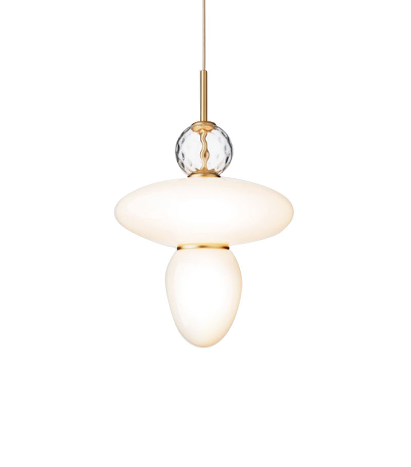Suspension Rizzatto 43 base en métal avec abat-jour en verre Opal blanc au design contemporain par Paolo Rizzatto x Nuura
