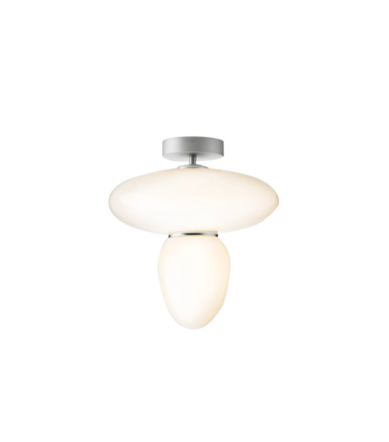 Plafonnier Rizzatto 42 base en métal avec abat-jour en verre Opal  au design contemporain par Paolo Rizzatto x Nuura
