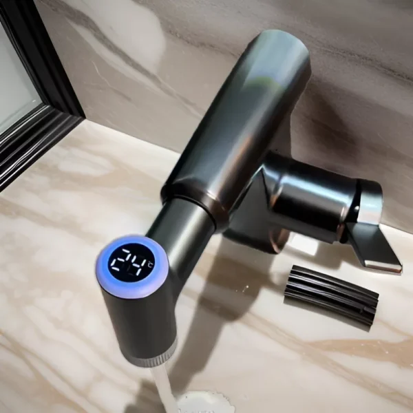 Robinetterie de salle de bain Louane thermostatique à affichage LED avec pulvérisateur extractible