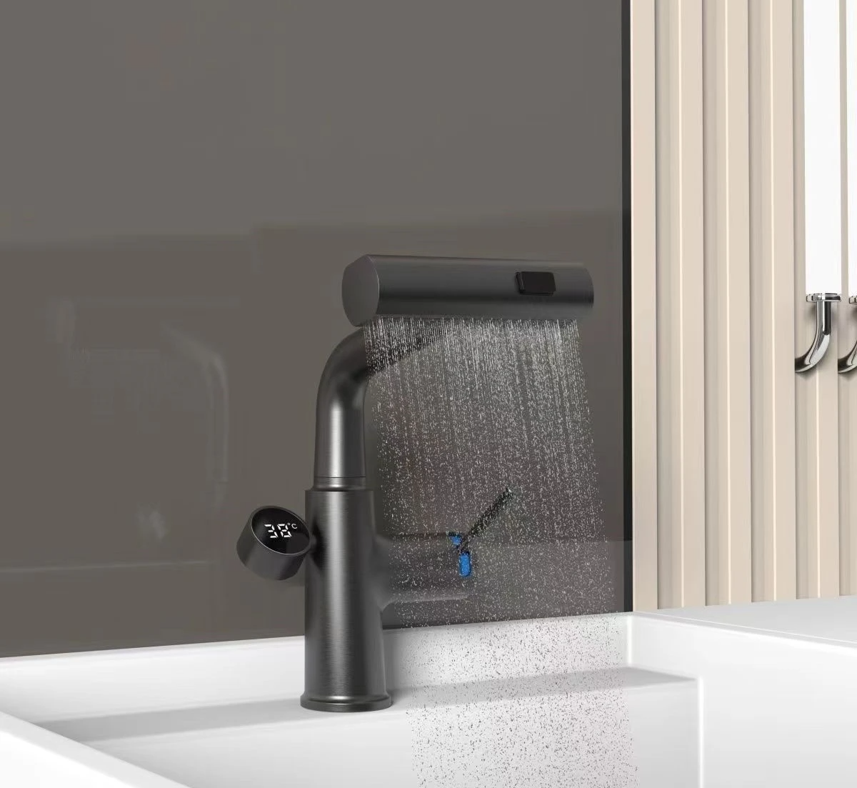 Robinetterie de salle de bain Helena thermostatique à affichage LED avec pulvérisateur extractible par Pavao Studio Robinetterie de salle de bain Helena thermostatique à affichage LED avec pulvérisateur extractible par Pavao Studio