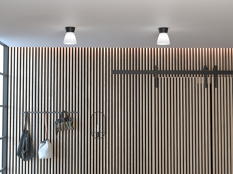 Plafonnier Bizzo avec base en aluminium et abat-jour en verre au design contemporain par Belid Plafonnier Bizzo avec base en aluminium et abat-jour en verre au design contemporain par Belid