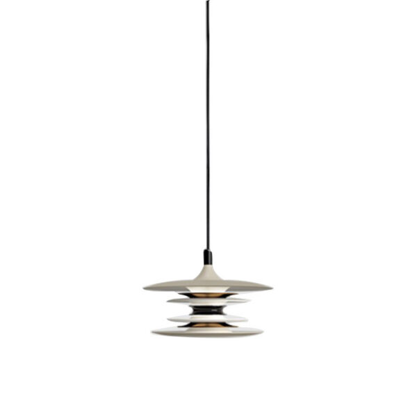 Suspension Diablo dimmable avec base en métal et abat-jour en cercles superposés au design contemporain par Belid