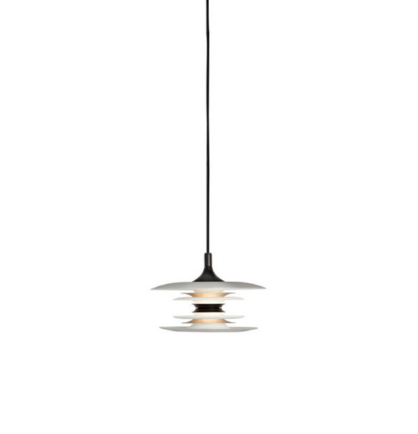 Suspension Diablo dimmable avec base en métal et abat-jour en cercles superposés au design contemporain par Belid