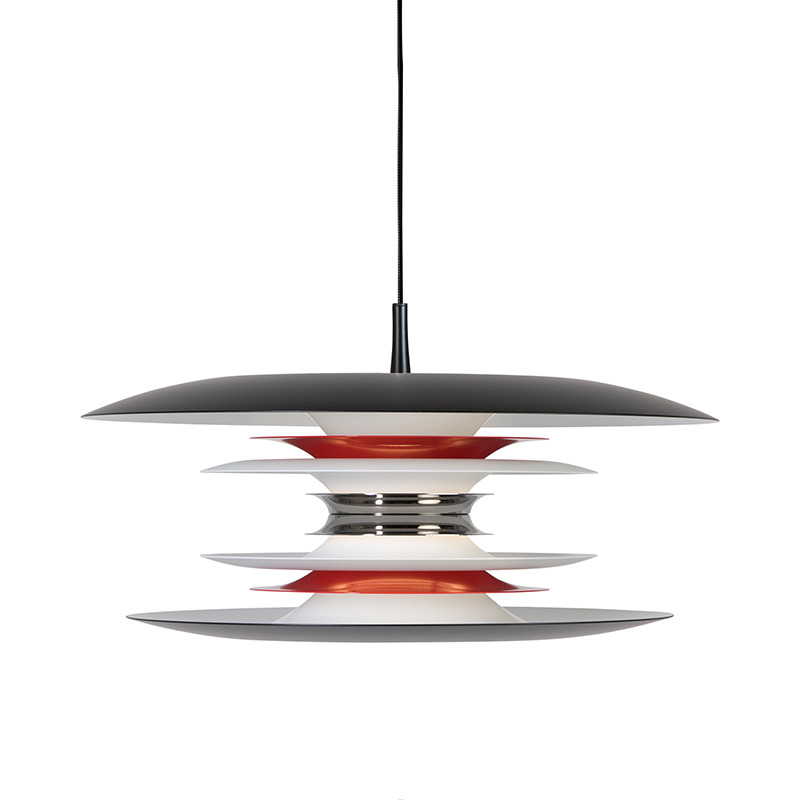 Suspension Diablo dimmable avec base en métal et abat-jour en cercles superposés au design contemporain par Belid Suspension Diablo dimmable avec base en métal et abat-jour en cercles superposés au design contemporain par Belid