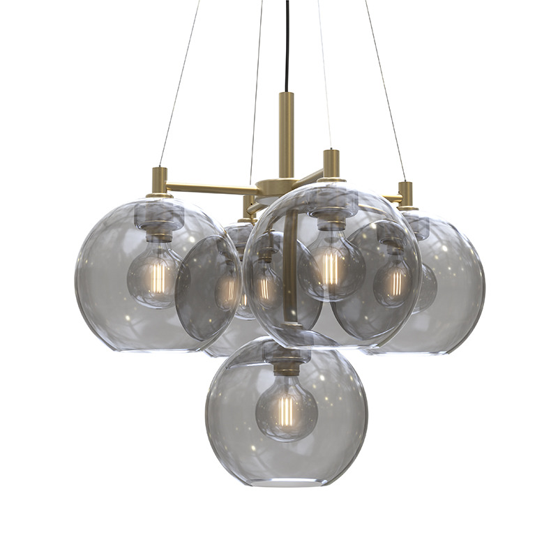 Suspension Chandelier Gloria dimmable avec base en métal et abat-jour en verre au design contemporain par Belid Suspension Chandelier Gloria dimmable avec base en métal et abat-jour en verre au design contemporain par Belid