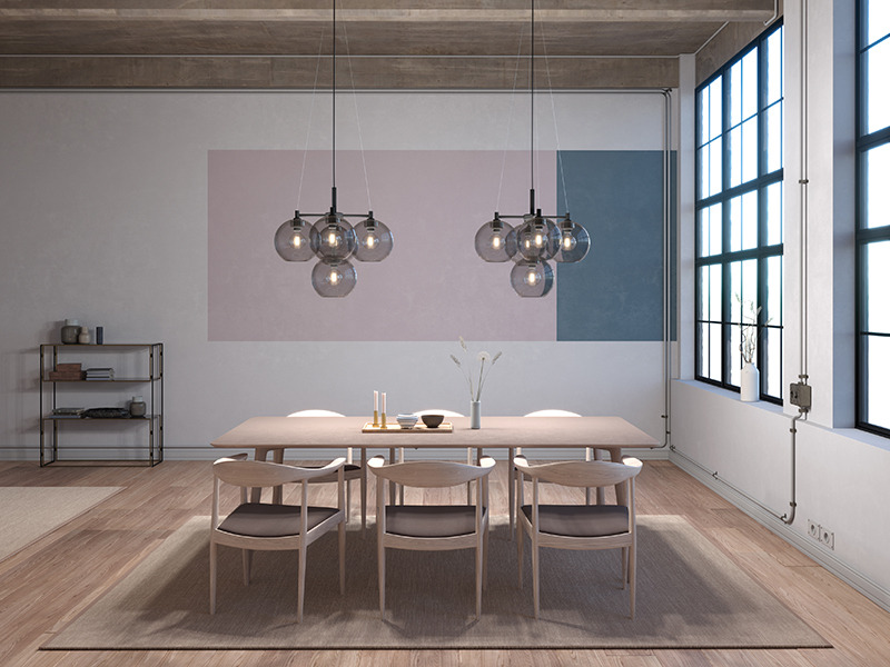 Suspension Chandelier Gloria dimmable avec base en métal et abat-jour en verre au design contemporain par Belid Suspension Chandelier Gloria dimmable avec base en métal et abat-jour en verre au design contemporain par Belid