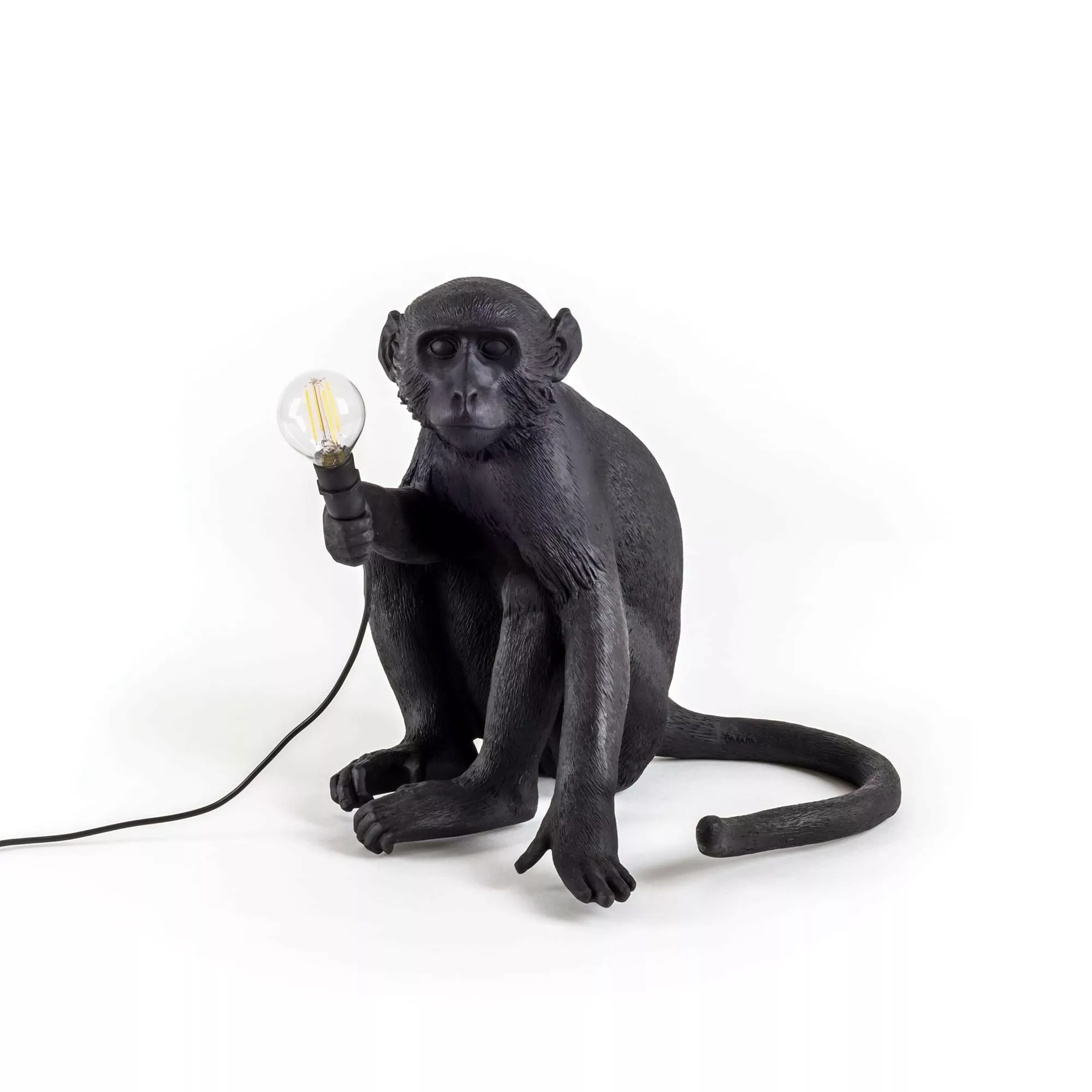 Lampe à poser the Monkey assis en résine noire par Seletti