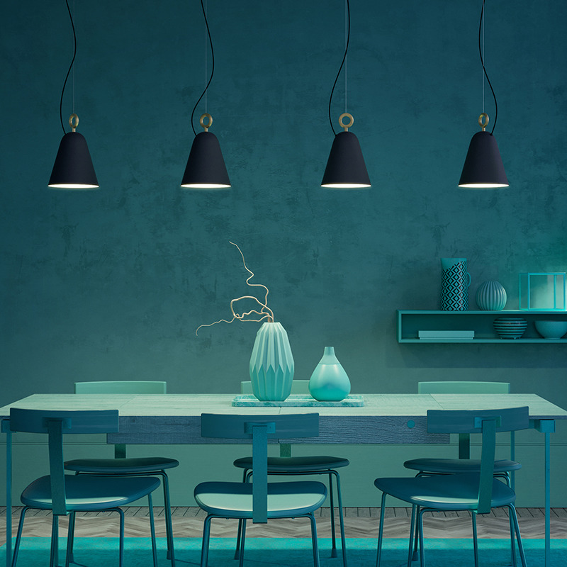 Suspension Bella dimmable base en métal avec abat-jour en forme de cloche au design contemporain par Herstal Suspension Bella dimmable base en métal avec abat-jour en forme de cloche au design contemporain par Herstal