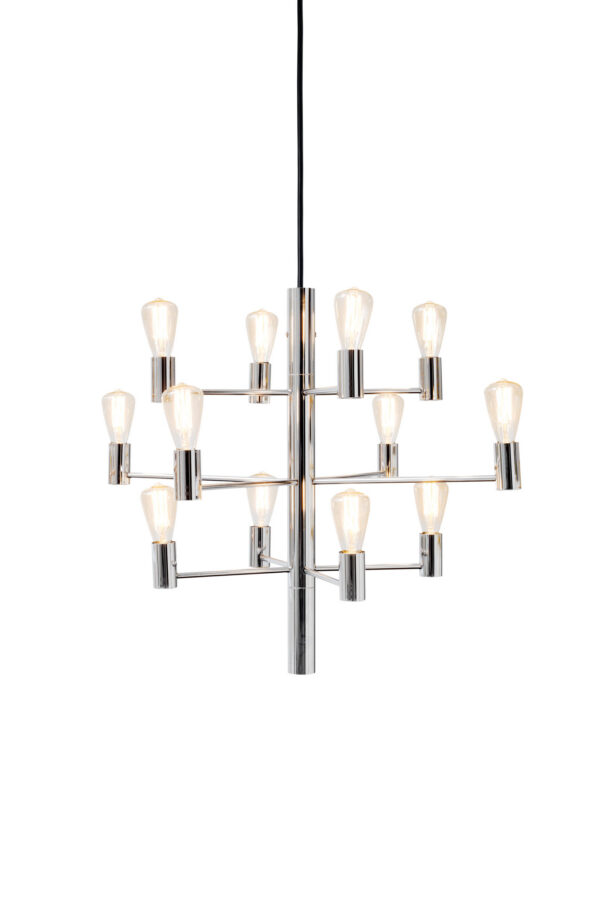 Suspension Manola chandelier dimmable base en métal blanc et des abat-jours en verre au design contemporain par Herstal