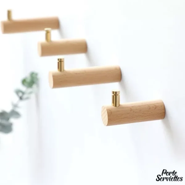 Patère murale Wood-Metal 2 au design chic en métal doré et en bois naturel