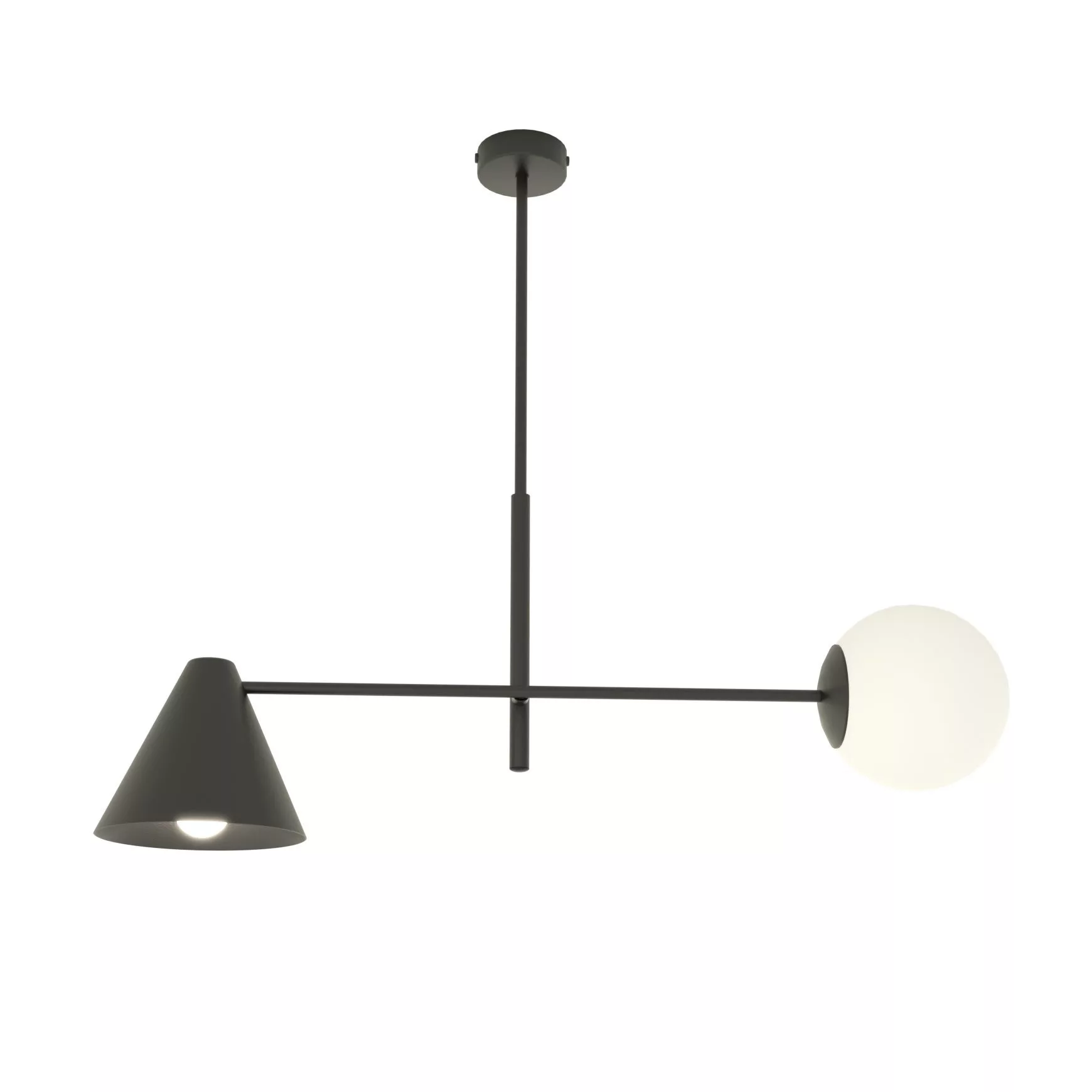 Suspension Hermes base en métal rotatif avec abat-jours en métal et en verre au design contemporain par Emibig