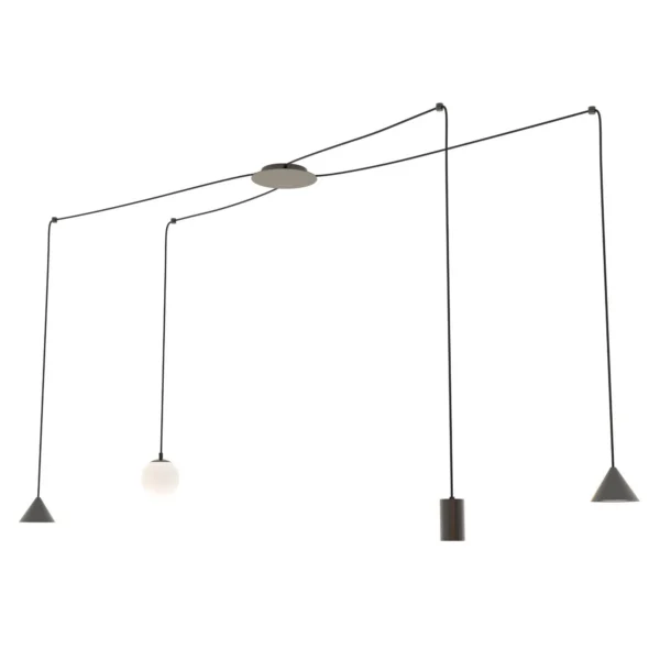 Suspension Fuji en forme d'araignée avec abat-jours métal et en verre au design contemporain par Emibig