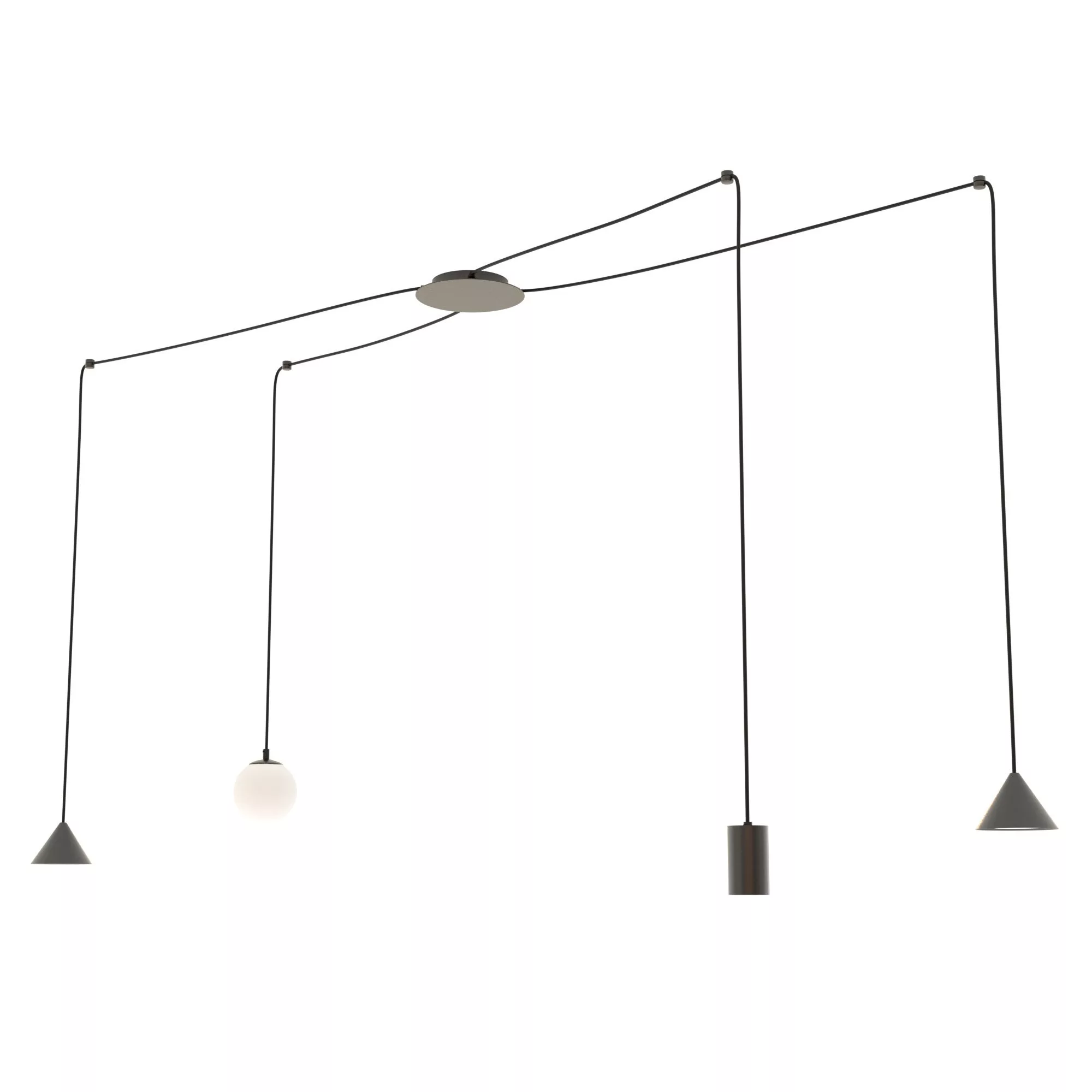 Suspension Fuji en forme d'araignée avec abat-jours métal et en verre au design contemporain par Emibig