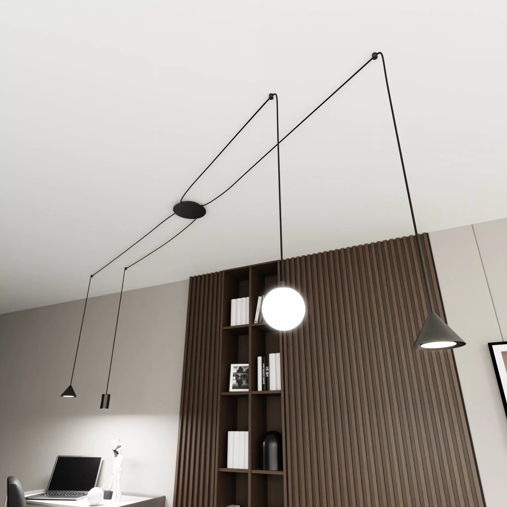 Suspension Fuji en forme d'araignée avec abat-jours métal et en verre au design contemporain par Emibig