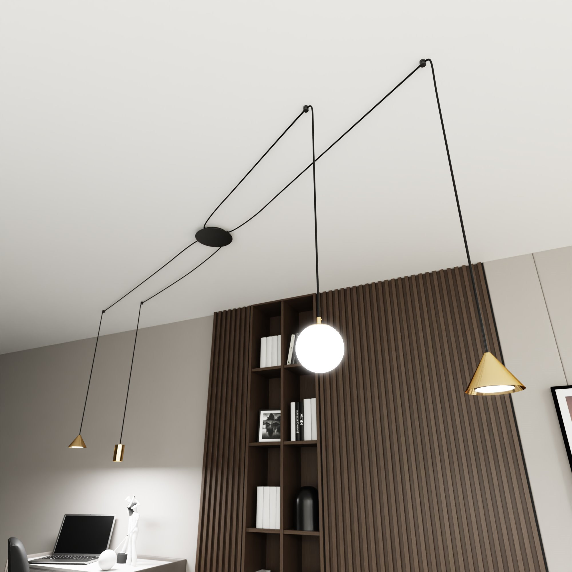 Suspension Fuji en forme d'araignée avec abat-jours métal et en verre au design contemporain par Emibig Suspension Fuji en forme d'araignée avec abat-jours métal et en verre au design contemporain par Emibig