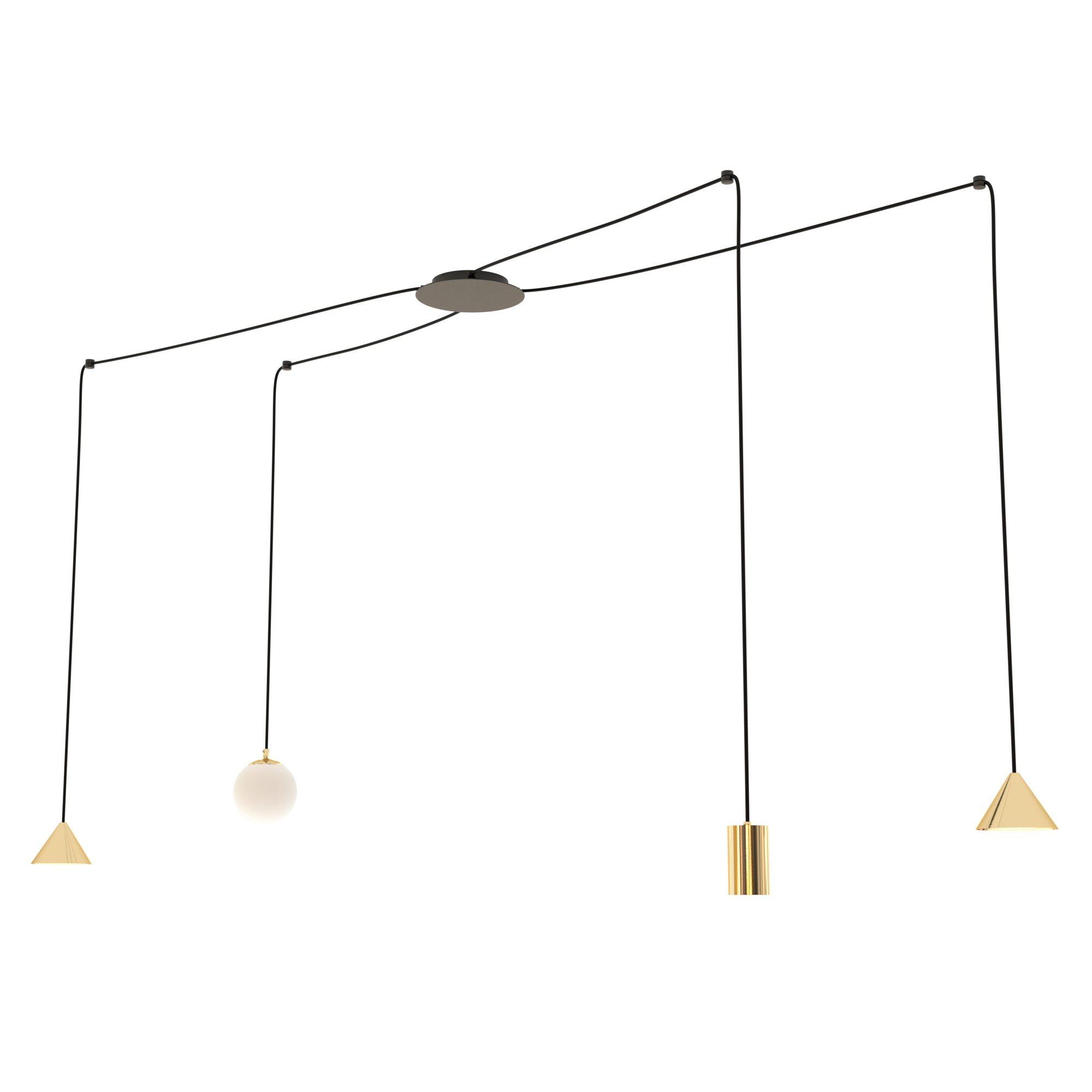 Suspension Fuji en forme d'araignée avec abat-jours métal et en verre au design contemporain par Emibig Suspension Fuji en forme d'araignée avec abat-jours métal et en verre au design contemporain par Emibig