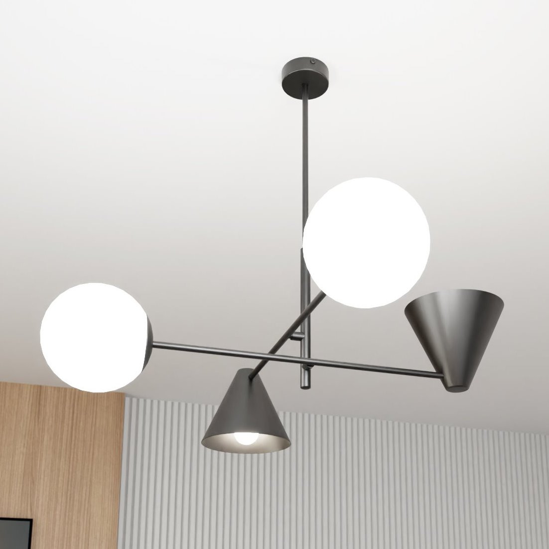 Suspension Hermes base en métal rotatif avec abat-jours en métal et en verre au design contemporain par Emibig Suspension Hermes base en métal rotatif avec abat-jours en métal et en verre au design contemporain par Emibig