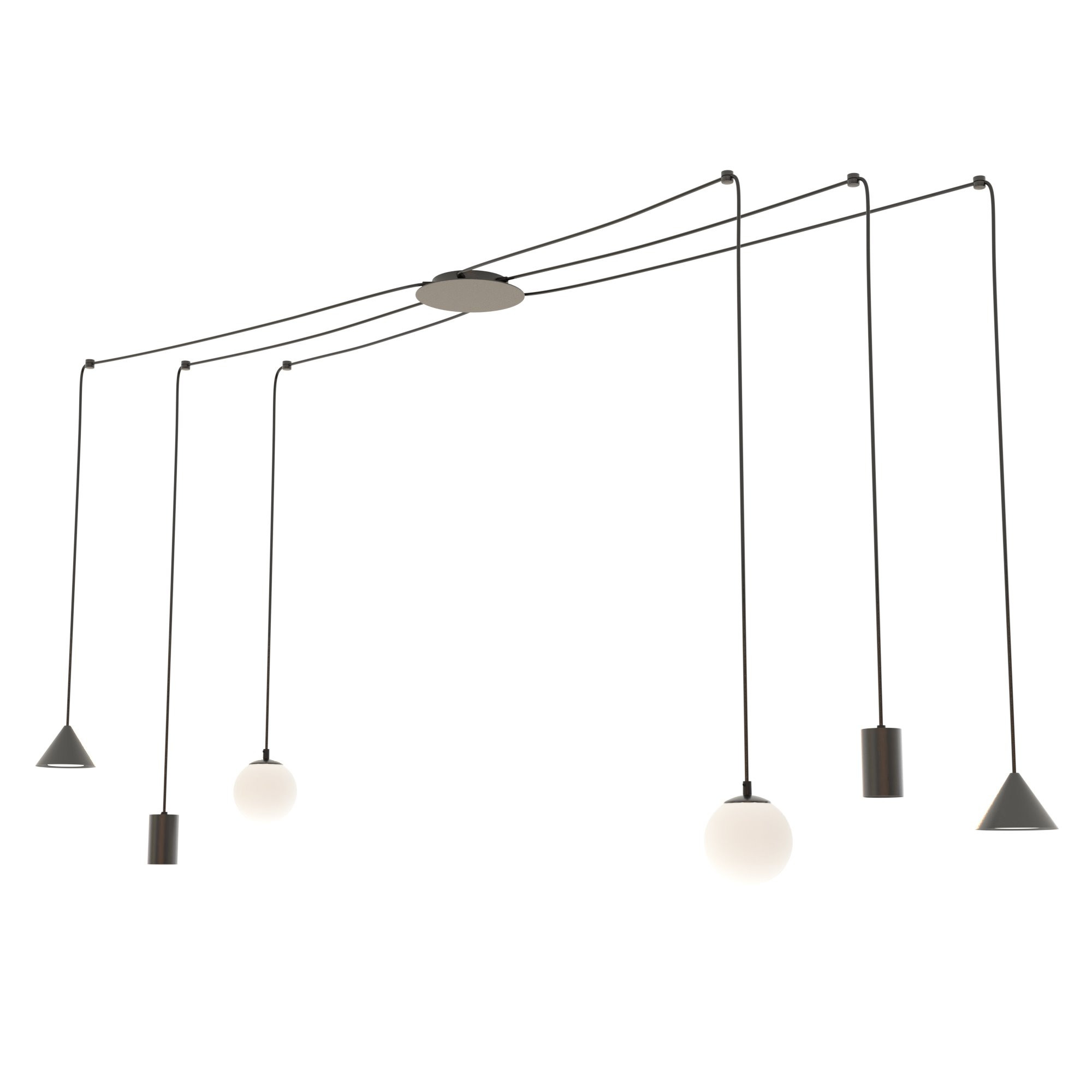 Suspension Fuji en forme d'araignée avec abat-jours métal et en verre au design contemporain par Emibig Suspension Fuji en forme d'araignée avec abat-jours métal et en verre au design contemporain par Emibig