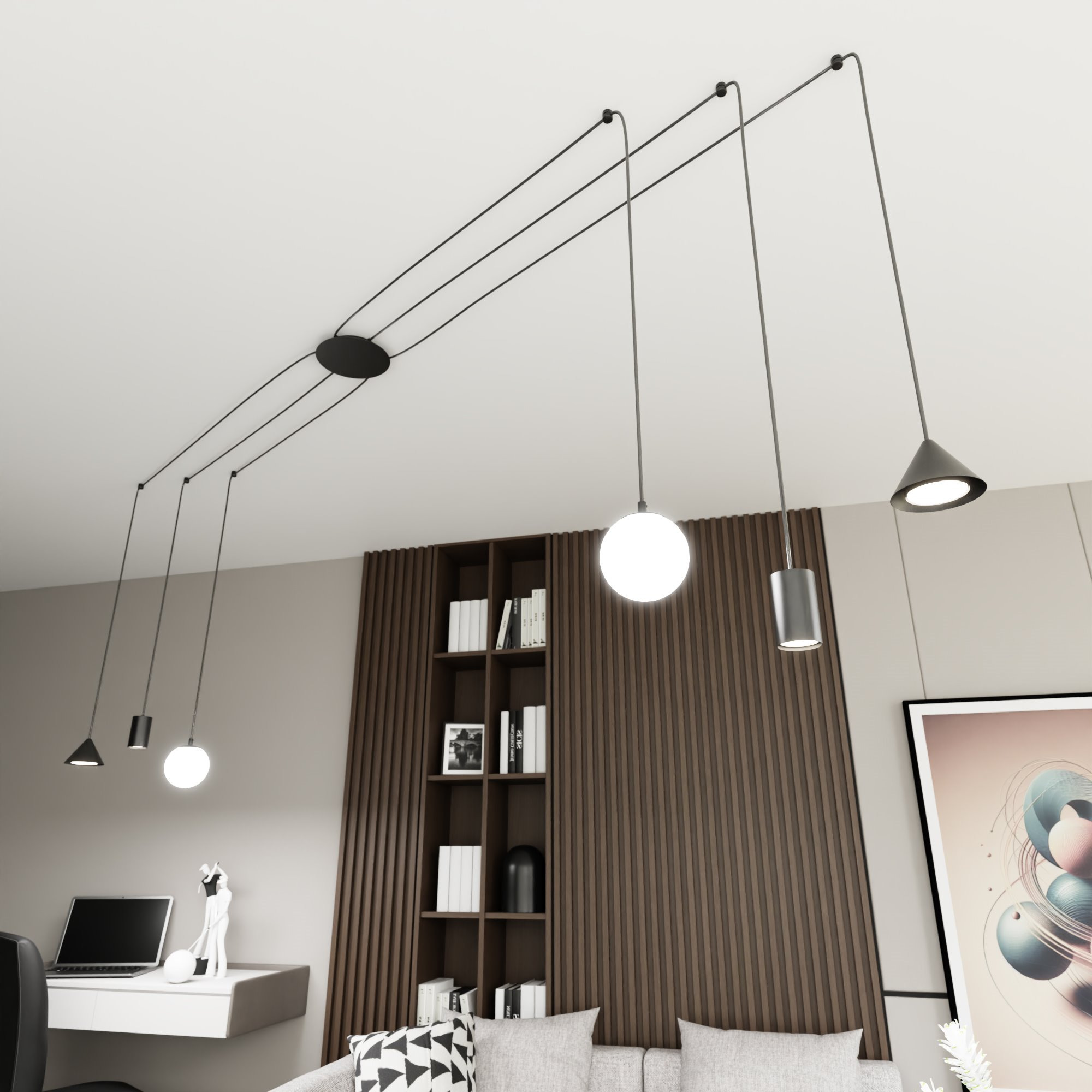 Suspension Fuji en forme d'araignée avec abat-jours métal et en verre au design contemporain par Emibig Suspension Fuji en forme d'araignée avec abat-jours métal et en verre au design contemporain par Emibig