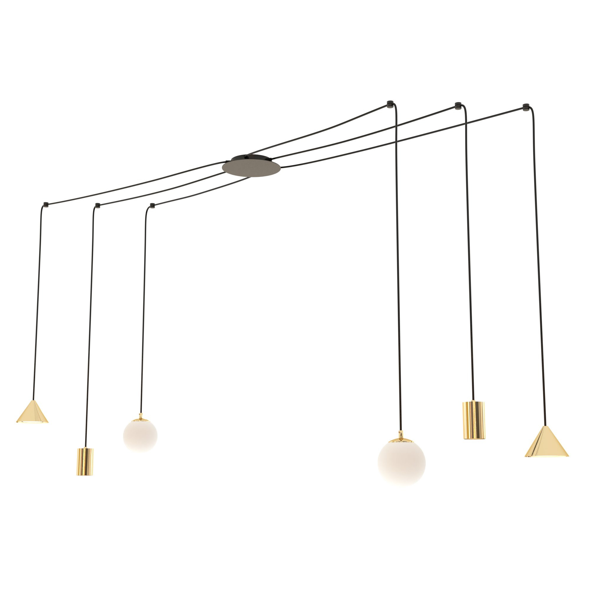 Suspension Fuji en forme d'araignée avec abat-jours métal et en verre au design contemporain par Emibig Suspension Fuji en forme d'araignée avec abat-jours métal et en verre au design contemporain par Emibig