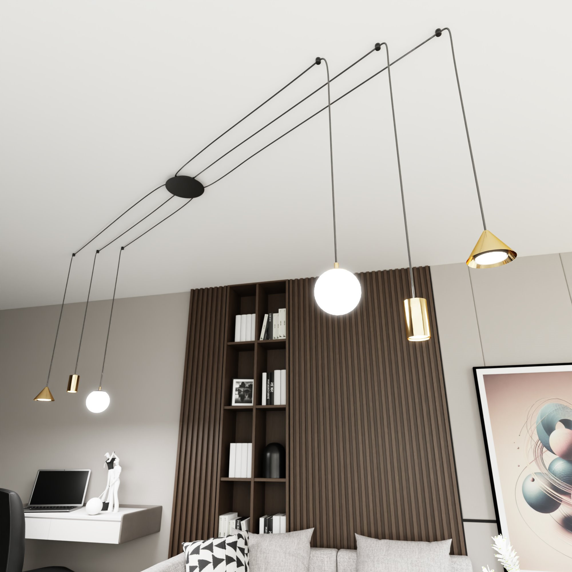 Suspension Fuji en forme d'araignée avec abat-jours métal et en verre au design contemporain par Emibig Suspension Fuji en forme d'araignée avec abat-jours métal et en verre au design contemporain par Emibig