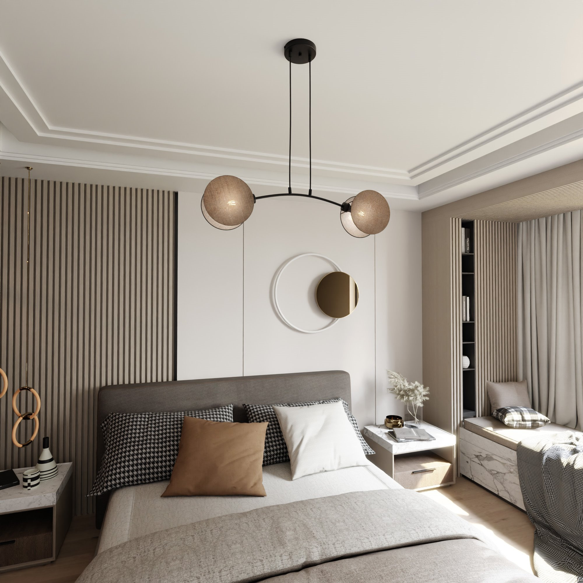 Suspension Motif avec base en métal et abat-jour en tissu au design contemporain par Emibig Suspension Motif avec base en métal et abat-jour en tissu au design contemporain par Emibig