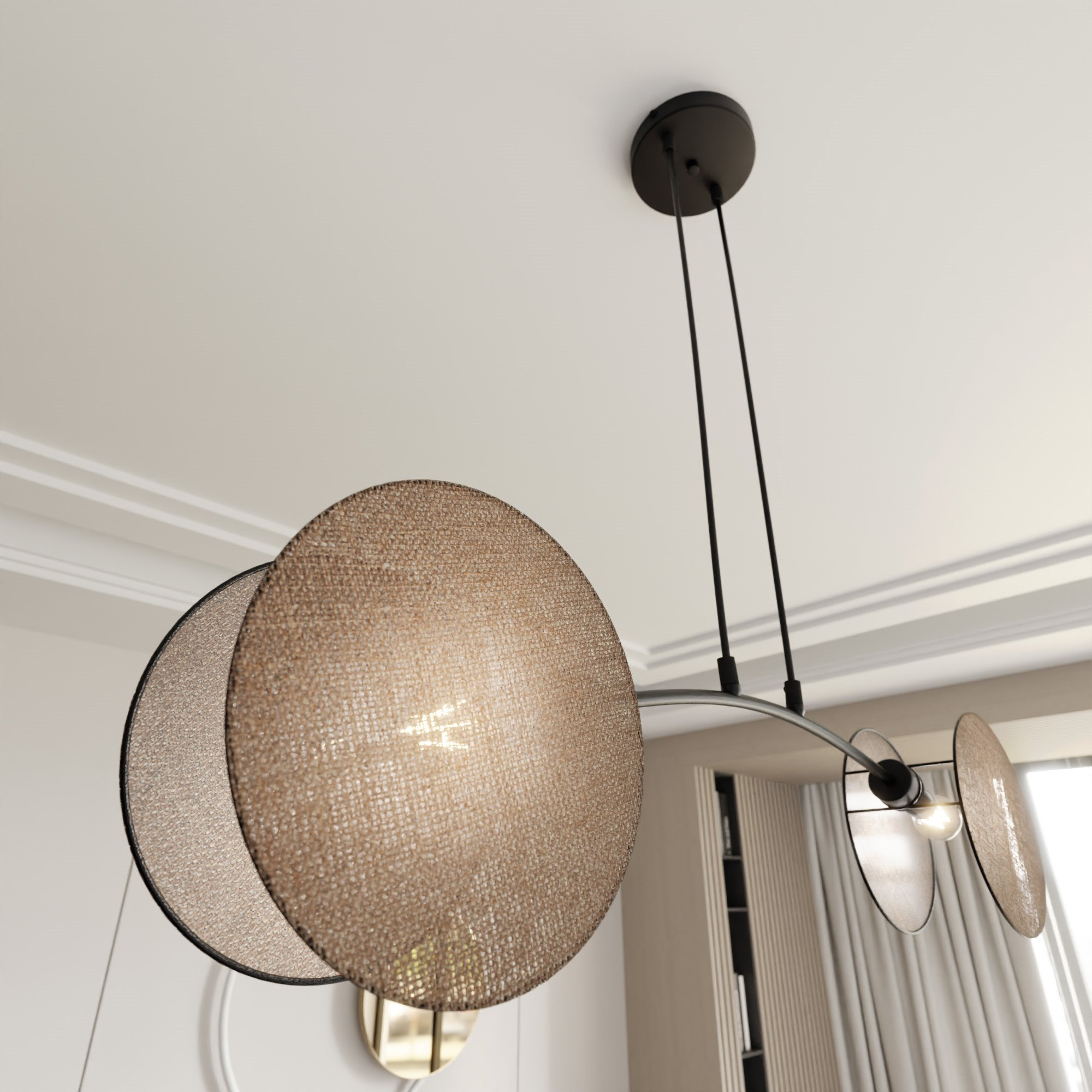 Suspension Motif avec base en métal et abat-jour en tissu au design contemporain par Emibig Suspension Motif avec base en métal et abat-jour en tissu au design contemporain par Emibig