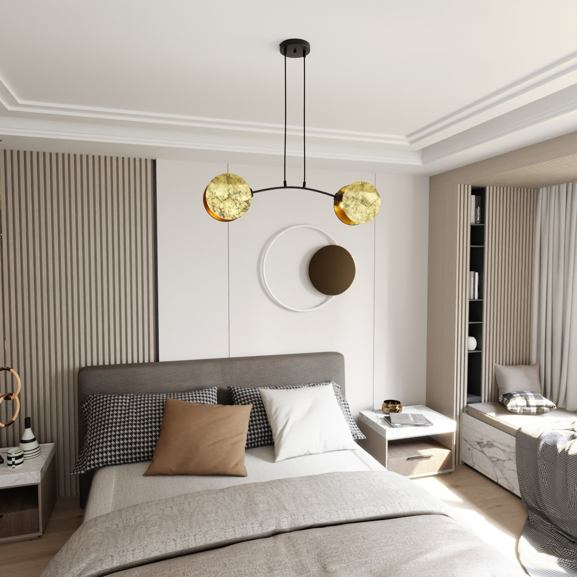 Suspension Motif avec base en métal et abat-jour en tissu au design contemporain par Emibig Suspension Motif avec base en métal et abat-jour en tissu au design contemporain par Emibig