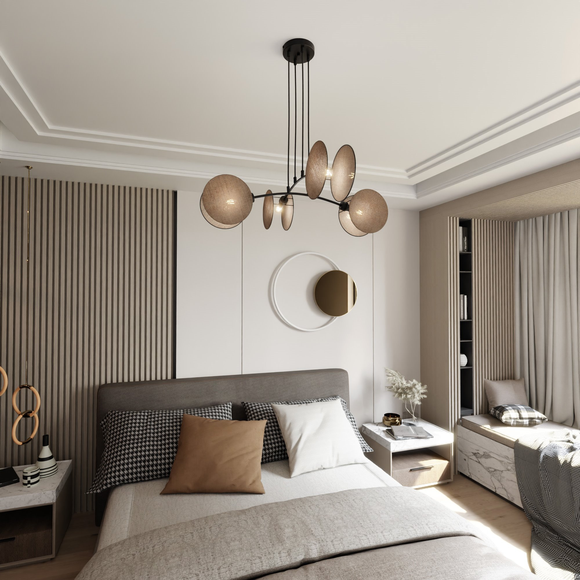 Suspension Motif avec base en métal et abat-jour en tissu au design contemporain par Emibig Suspension Motif avec base en métal et abat-jour en tissu au design contemporain par Emibig