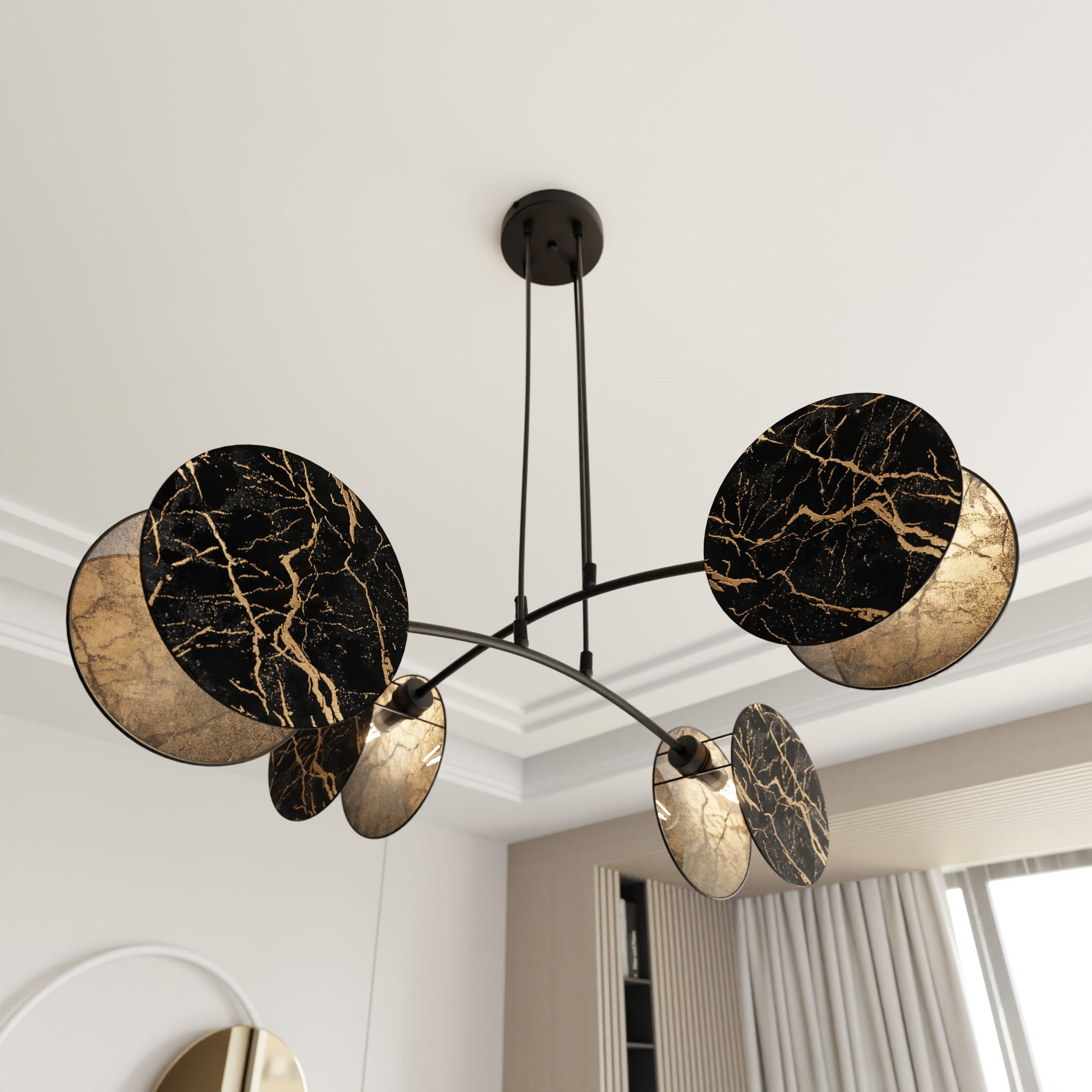 Suspension Motif avec base en métal et abat-jour en tissu au design contemporain par Emibig Suspension Motif avec base en métal et abat-jour en tissu au design contemporain par Emibig