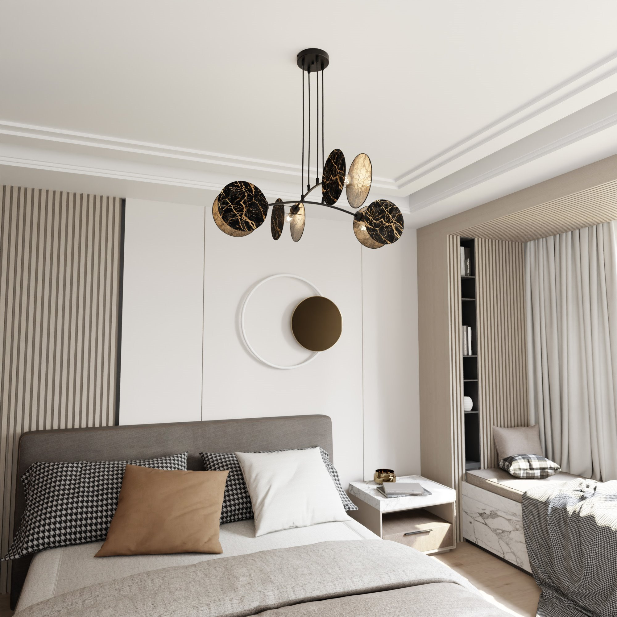 Suspension Motif avec base en métal et abat-jour en tissu au design contemporain par Emibig Suspension Motif avec base en métal et abat-jour en tissu au design contemporain par Emibig