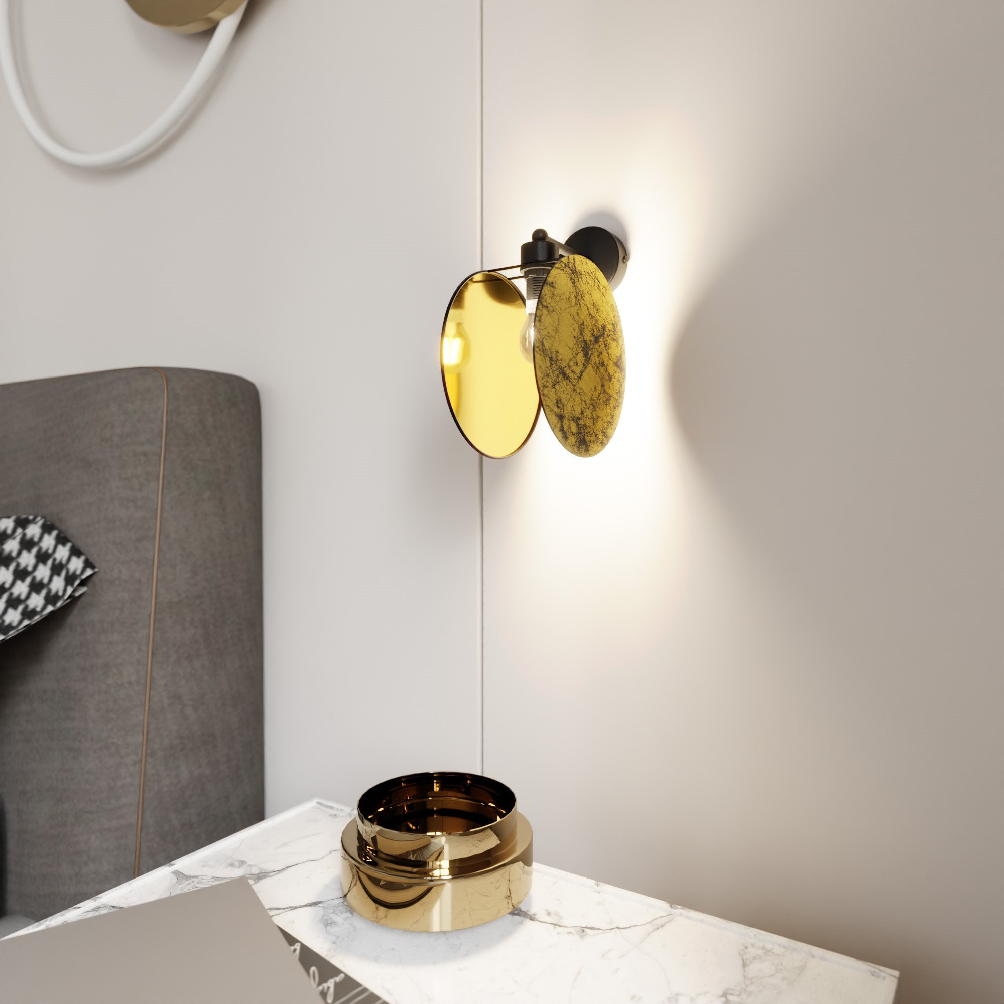 Applique murale Motif avec base en métal et abat-jour en tissu au design contemporain par Emibig Applique murale Motif avec base en métal et abat-jour en tissu au design contemporain par Emibig
