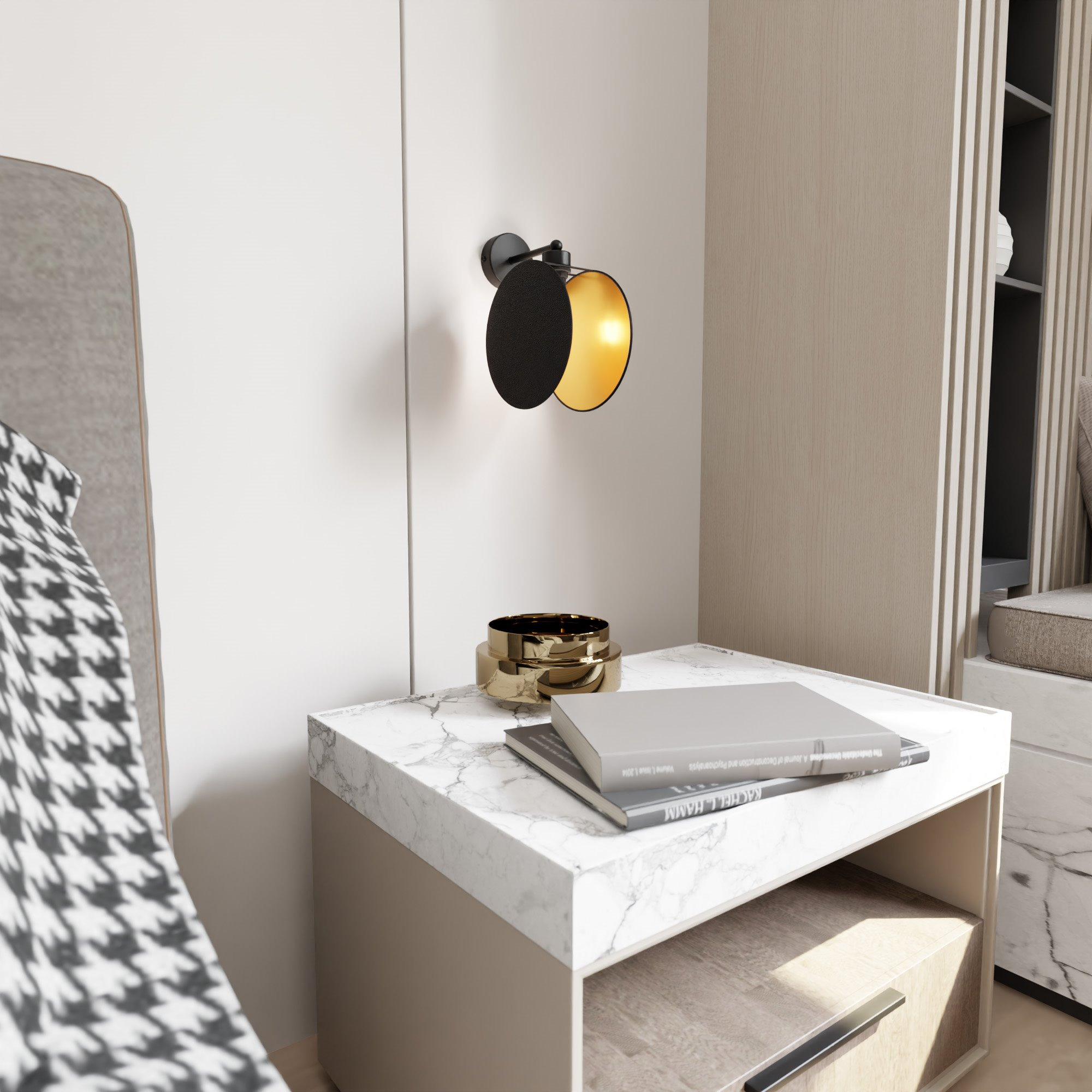 Applique murale Motif avec base en métal et abat-jour en tissu au design contemporain par Emibig Applique murale Motif avec base en métal et abat-jour en tissu au design contemporain par Emibig