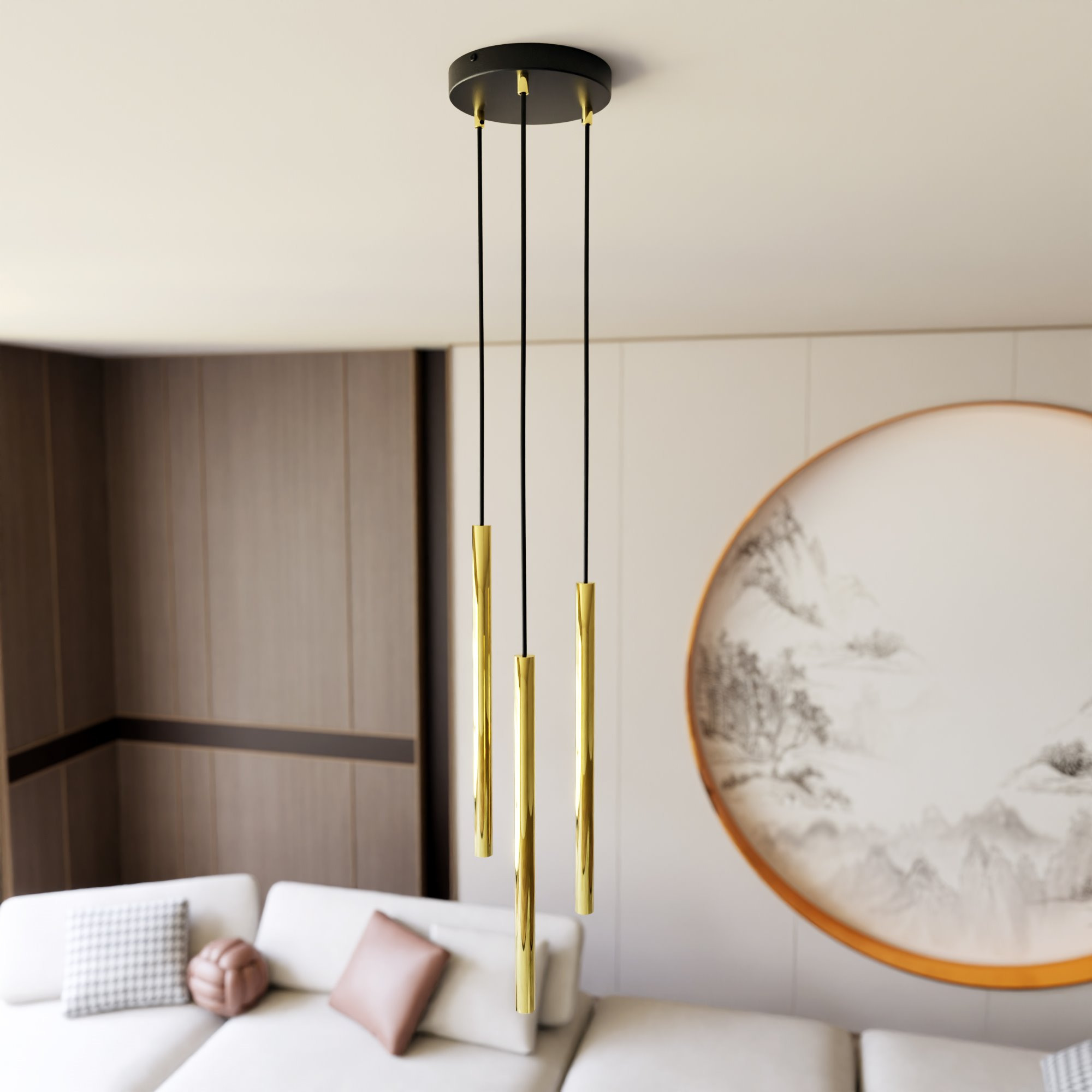 Suspension Selter avec base en métal circulaire et abat-jour cylindrique au design contemporain par Emibig Suspension Selter avec base en métal circulaire et abat-jour cylindrique au design contemporain par Emibig