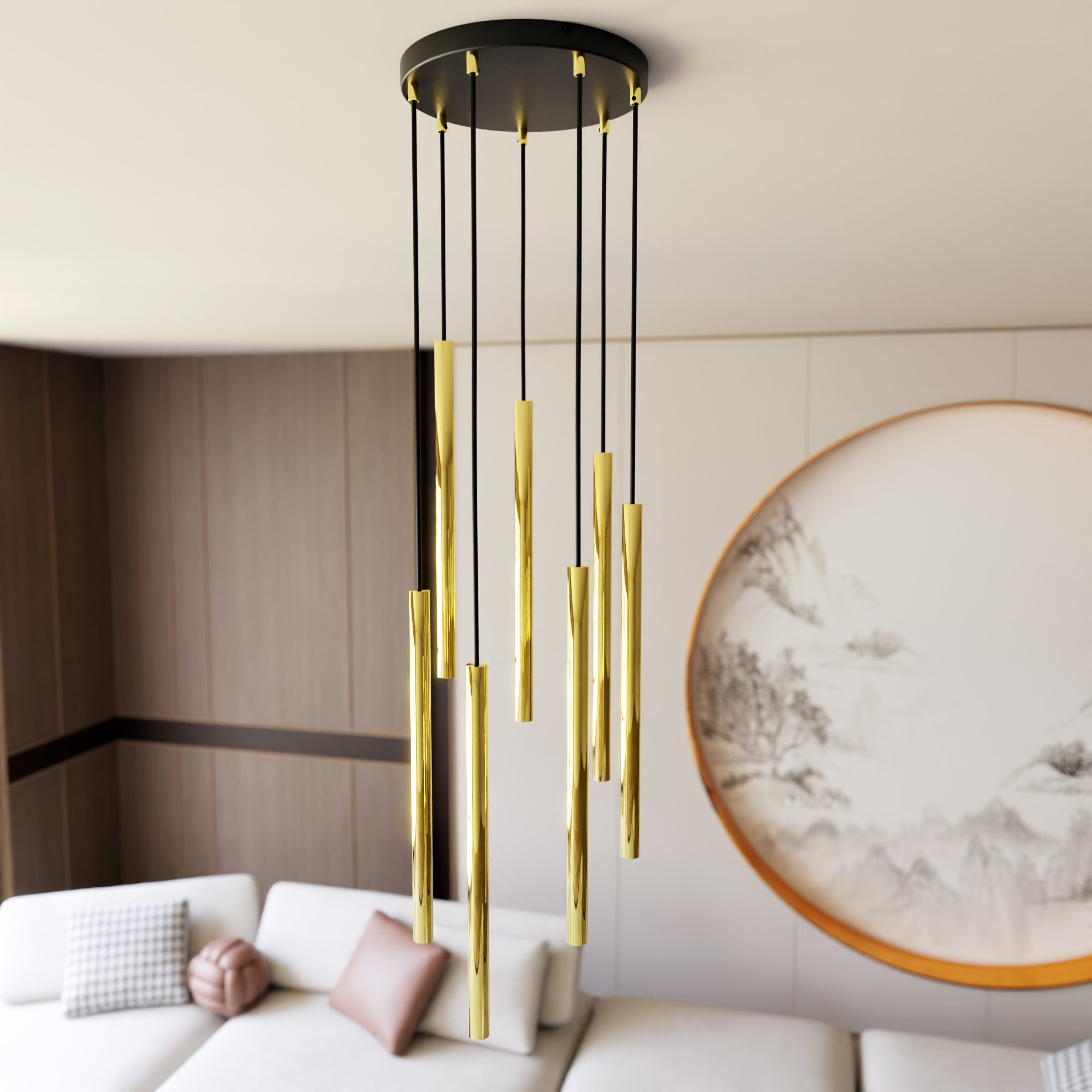 Suspension Selter avec base en métal circulaire et abat-jour cylindrique au design contemporain par Emibig Suspension Selter avec base en métal circulaire et abat-jour cylindrique au design contemporain par Emibig