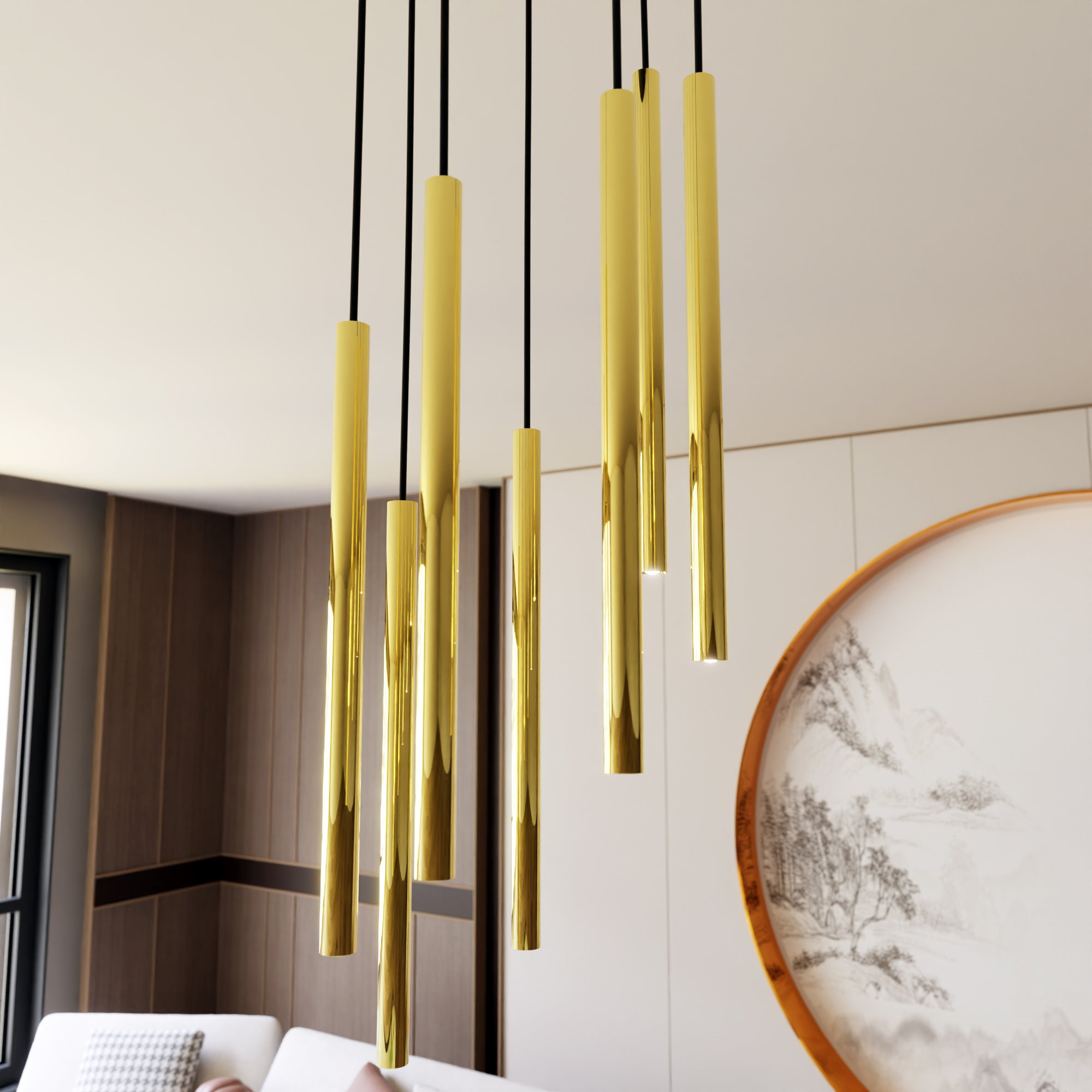 Suspension Selter avec base en métal circulaire et abat-jour cylindrique au design contemporain par Emibig Suspension Selter avec base en métal circulaire et abat-jour cylindrique au design contemporain par Emibig