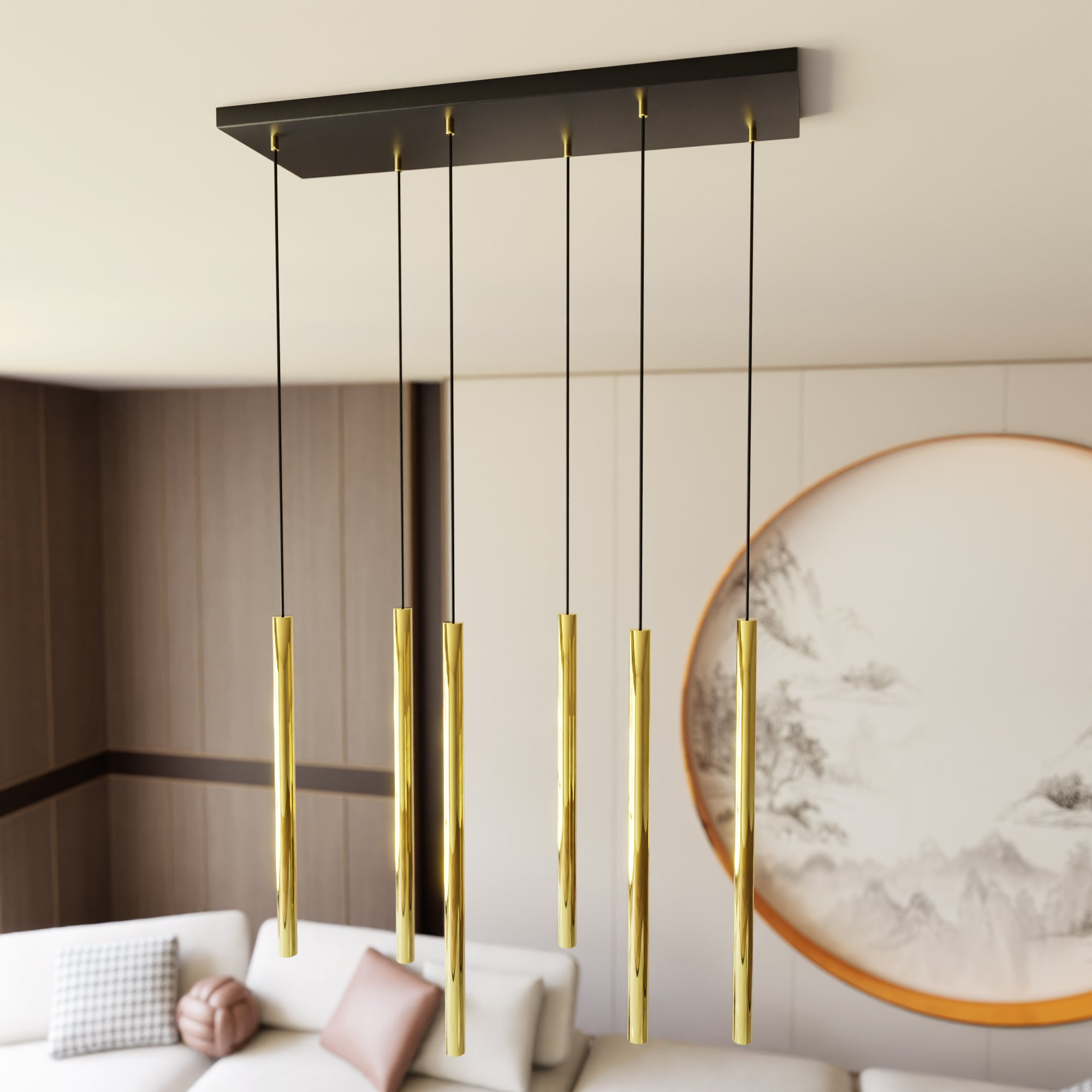 Suspension Selter avec base en métal rectangulaire et abat-jour cylindrique au design contemporain par Emibig