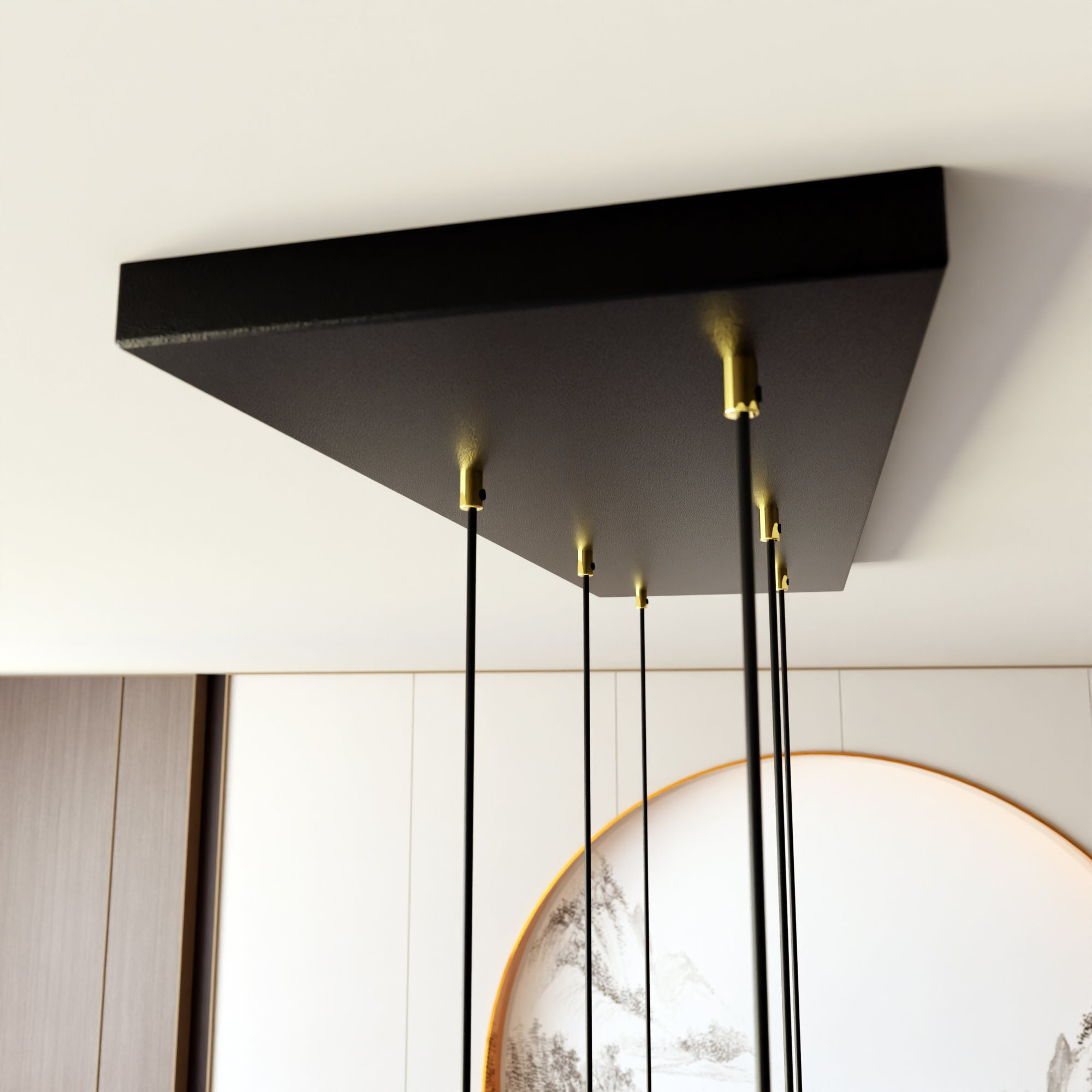 Suspension Selter avec base en métal rectangulaire et abat-jour cylindrique au design contemporain par Emibig Suspension Selter avec base en métal rectangulaire et abat-jour cylindrique au design contemporain par Emibig