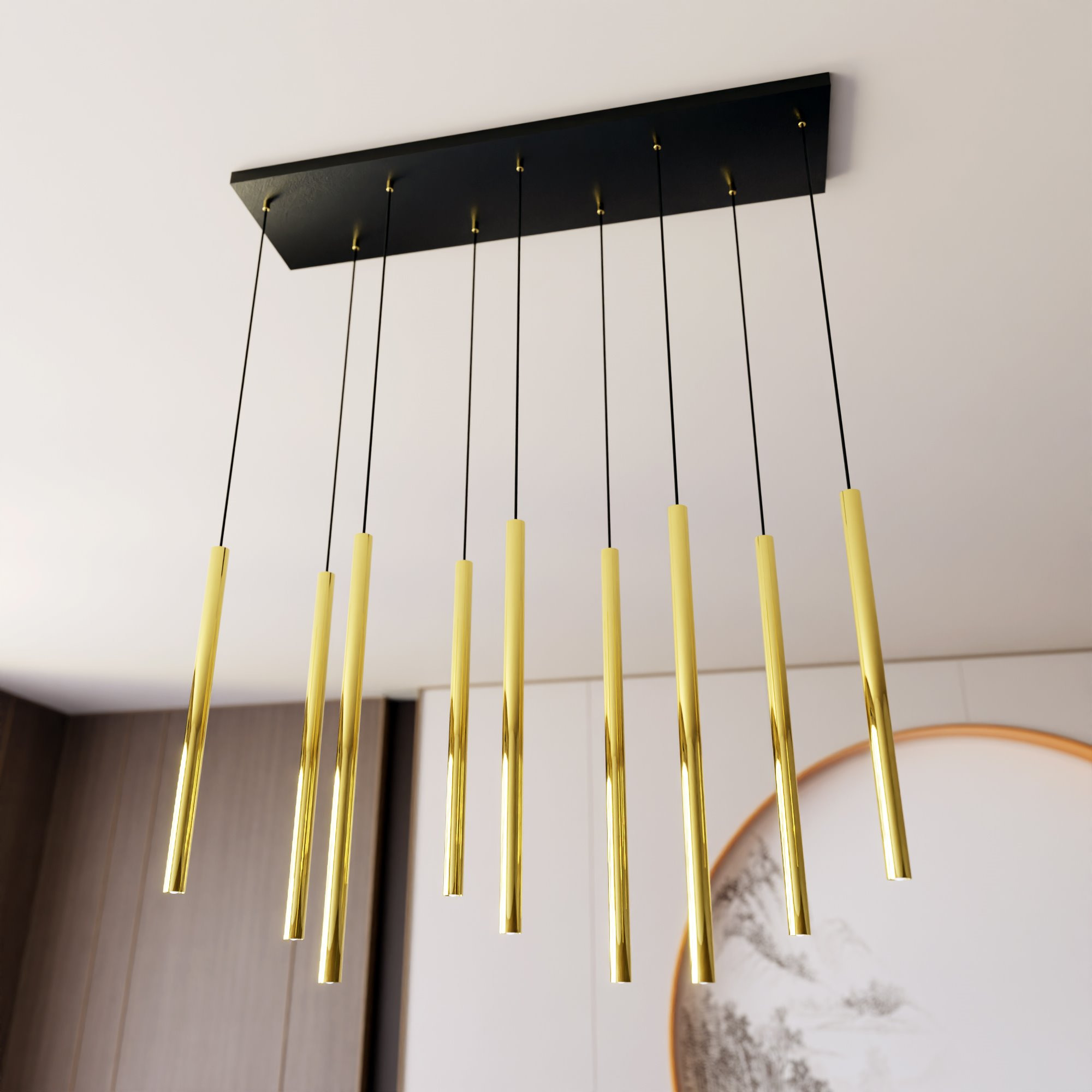 Suspension Selter avec base en métal rectangulaire et abat-jour cylindrique au design contemporain par Emibig Suspension Selter avec base en métal rectangulaire et abat-jour cylindrique au design contemporain par Emibig