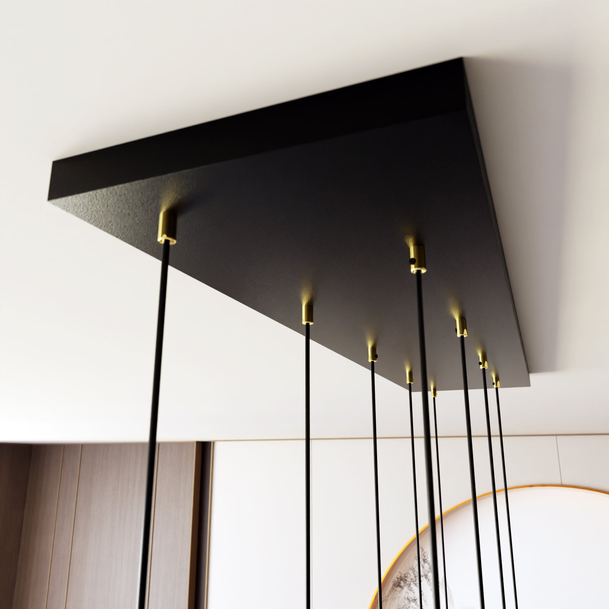 Suspension Selter avec base en métal rectangulaire et abat-jour cylindrique au design contemporain par Emibig Suspension Selter avec base en métal rectangulaire et abat-jour cylindrique au design contemporain par Emibig