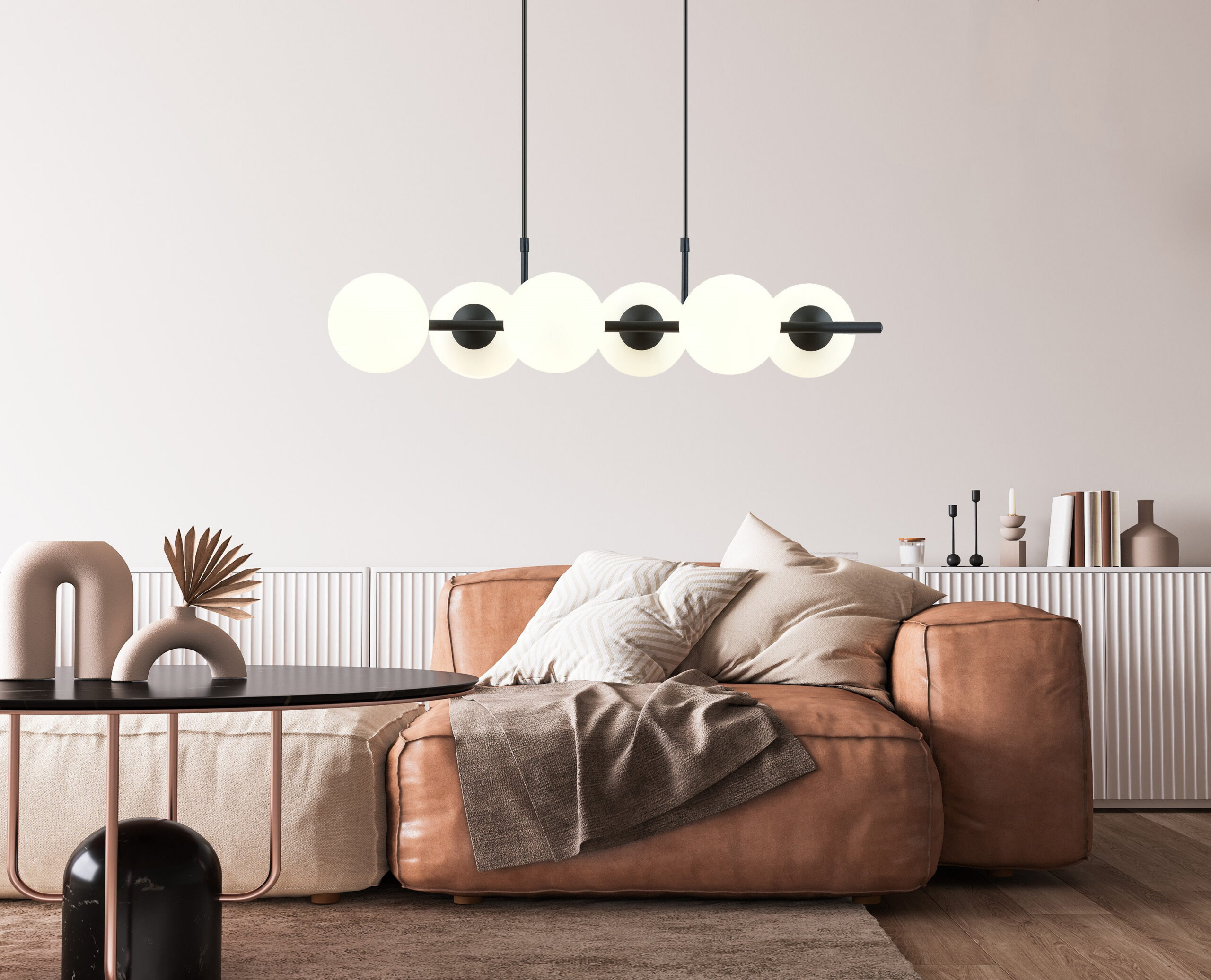 Suspension Rory base en métal et abat-jour boule en verre au design contemporain par Emibig
