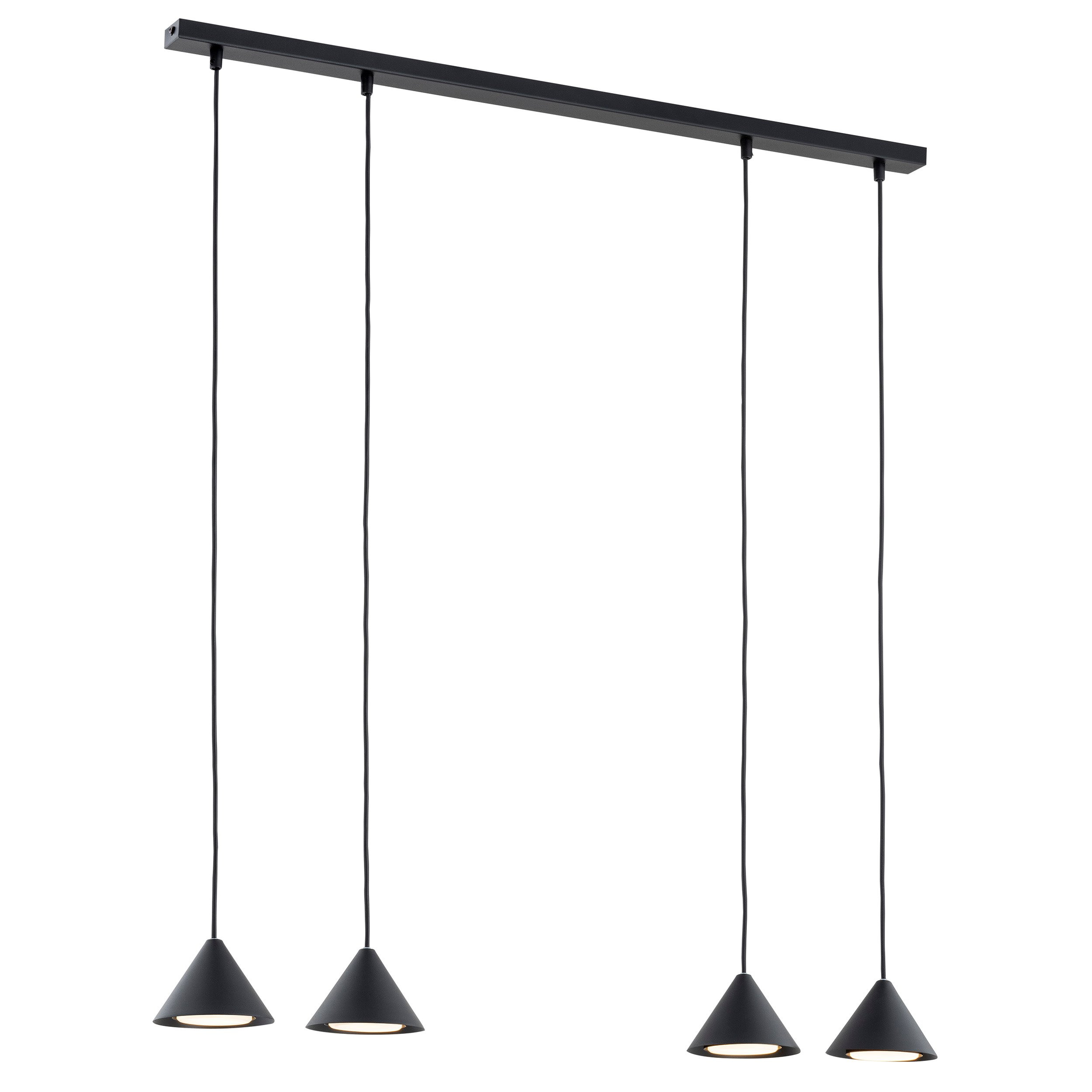 Suspension Elit avec base en métal linéaire et des abat-jours en forme de cône au design contemporain par Emibig Suspension Elit avec base en métal linéaire et des abat-jours en forme de cône au design contemporain par Emibig