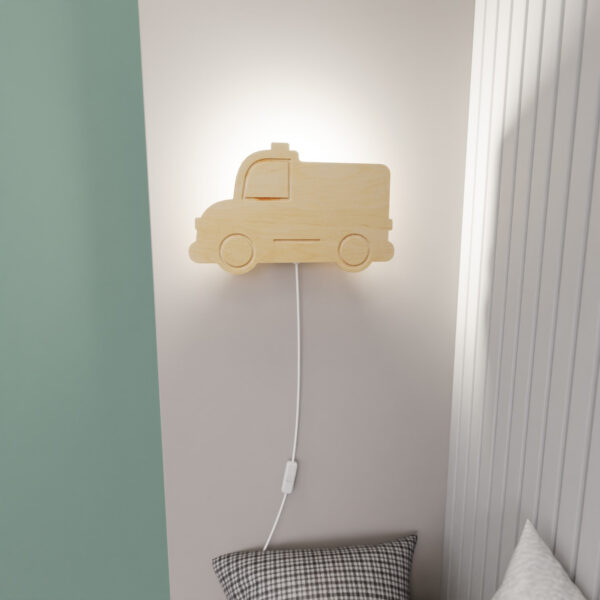 Applique Police K1 base en métal avec abat-jour en bois au design contemporain par Emibig