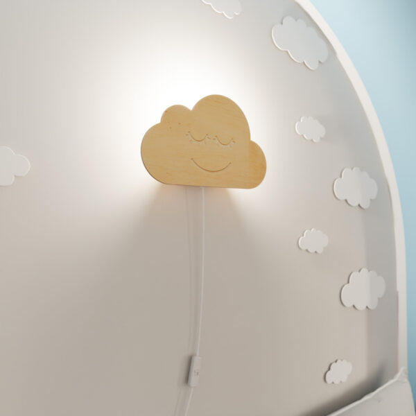 Applique Cloud K1 base en métal avec abat-jour en bois au design contemporain par Emibig