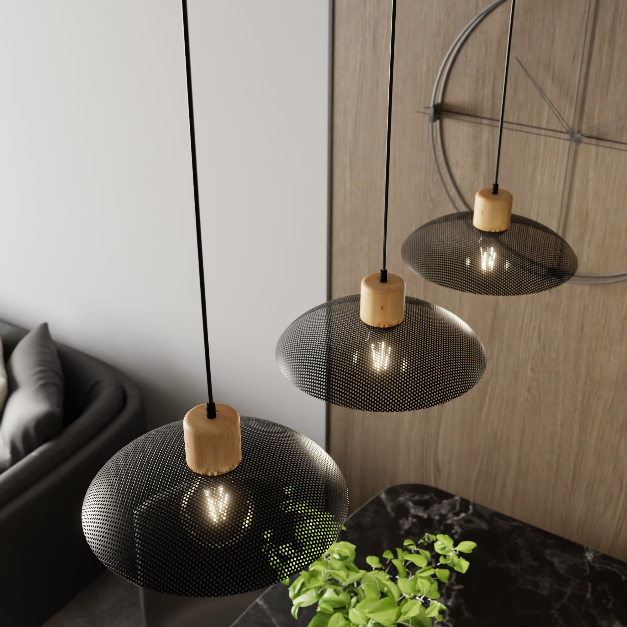 Suspension scandinave Kobe avec base en métal et bois au design contemporain par Emibig Suspension scandinave Kobe avec base en métal et bois au design contemporain par Emibig