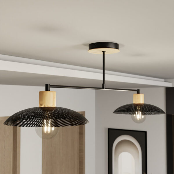 Plafonnier Scandinave Kobe base en métal avec design T inversé et bois au style contemporain par Emibig