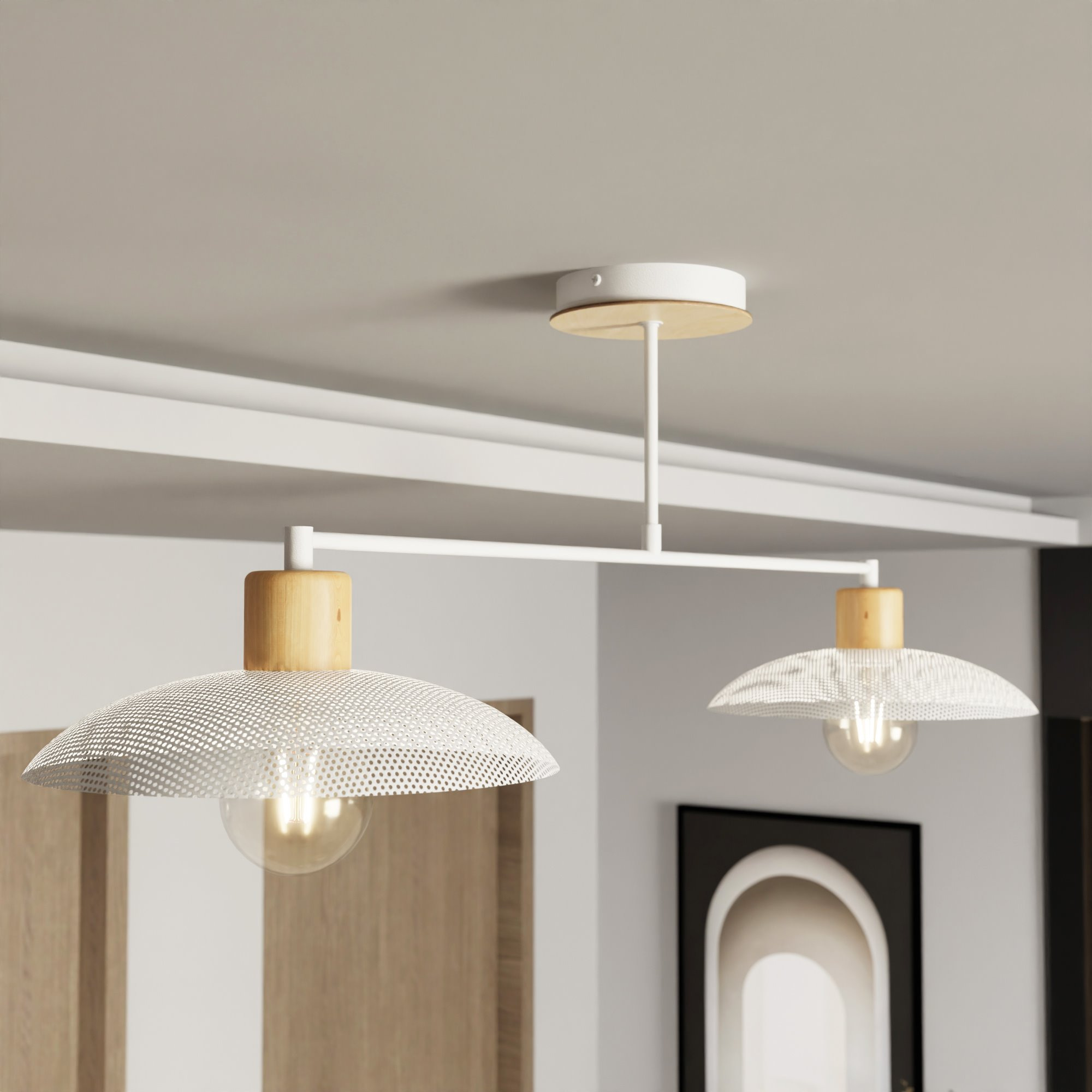 Plafonnier Scandinave Kobe base en métal avec design T inversé et bois au style contemporain par Emibig Plafonnier Scandinave Kobe base en métal avec design T inversé et bois au style contemporain par Emibig