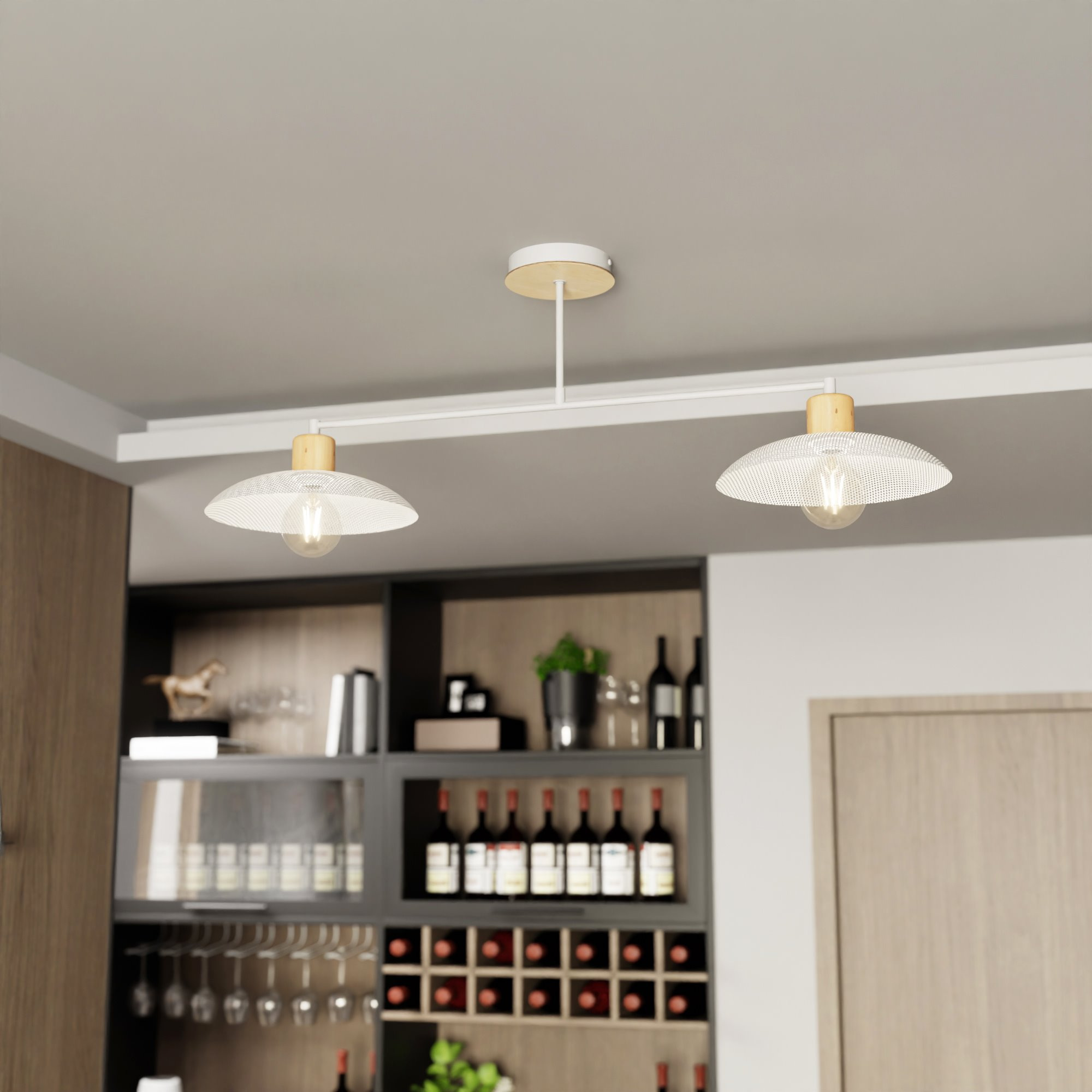 Plafonnier Scandinave Kobe base en métal avec design T inversé et bois au style contemporain par Emibig Plafonnier Scandinave Kobe base en métal avec design T inversé et bois au style contemporain par Emibig